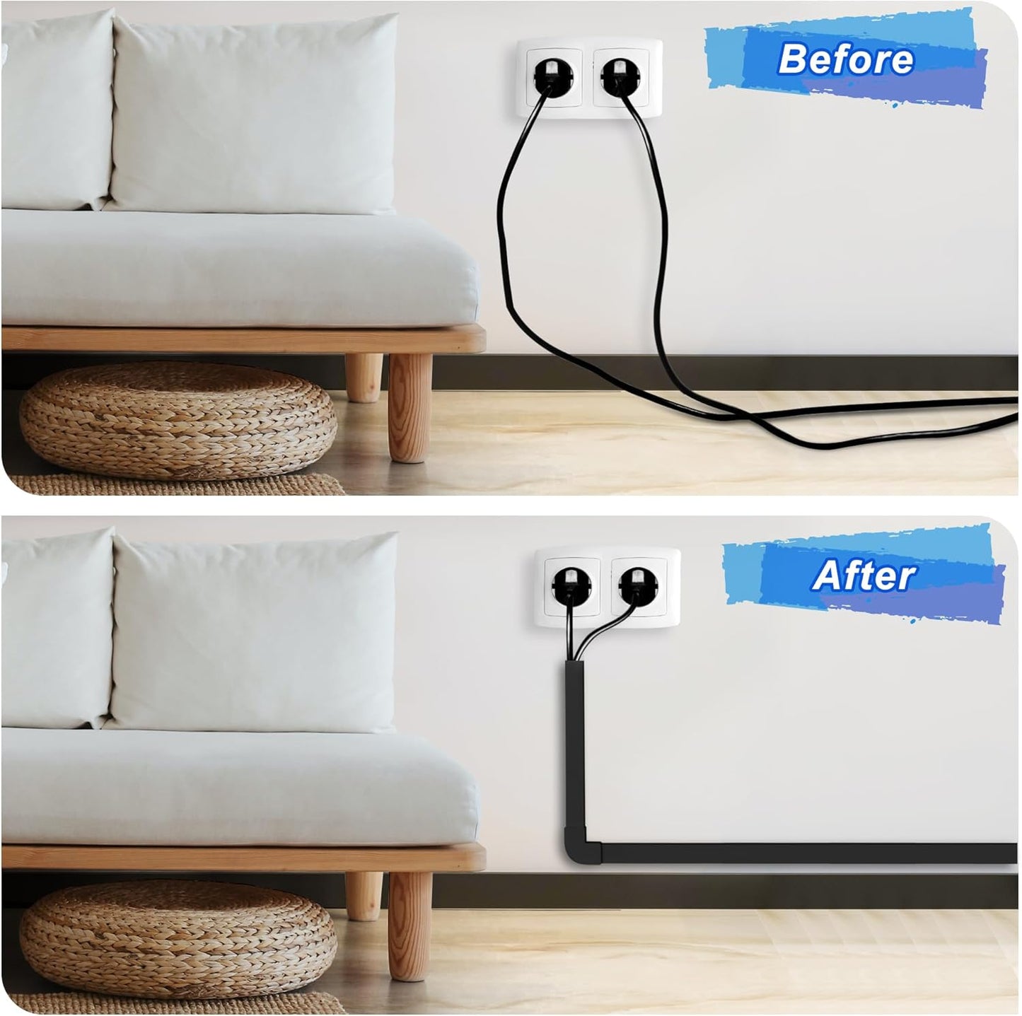 392.5in Wire Covers for Cords Kit-Black Cord Cover Wall, Wire Hiders for TV on Wall, TV Cable Hider Wall Kit for Wire Cover, Cord Hider Wall Mounted TV, Cord Concealer, 25 x L15.7 W 0.95H 0.55in