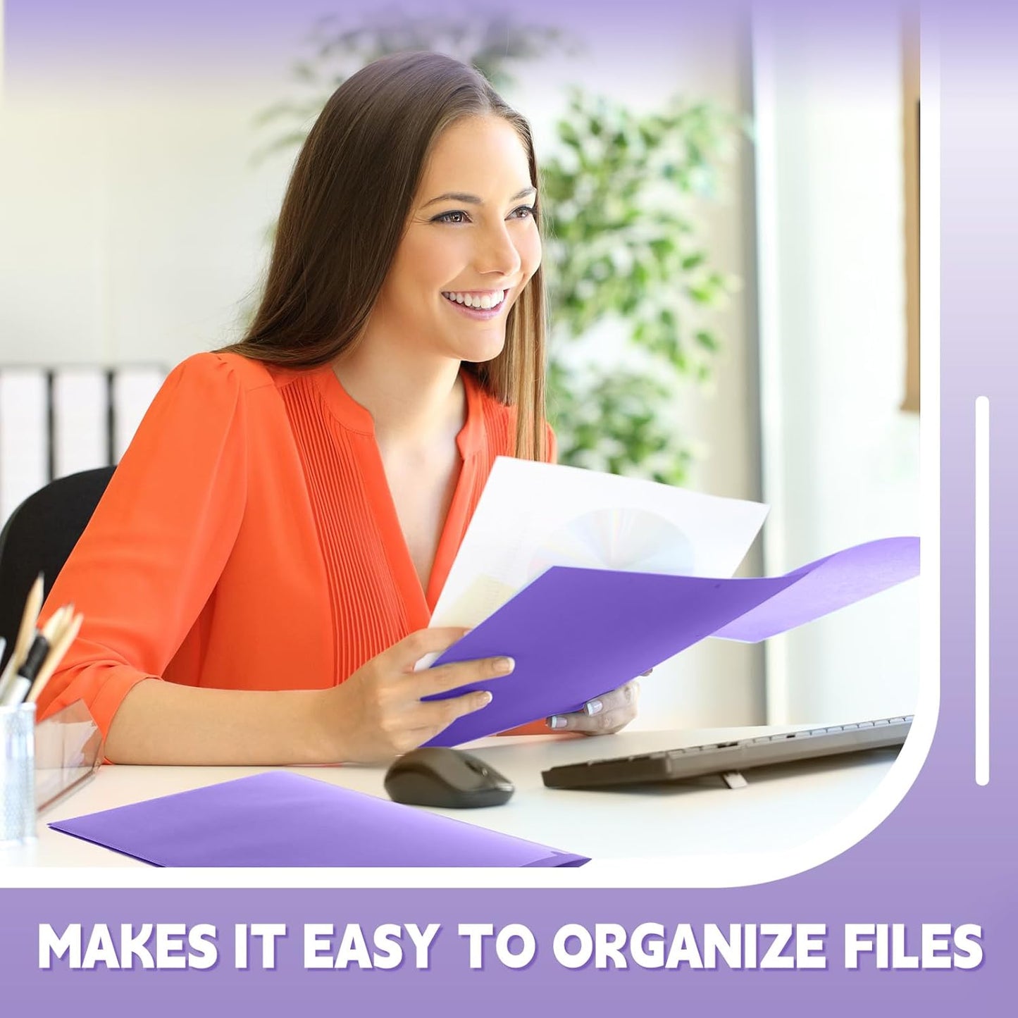 Henoyso 200 Pcs Plastic Folders with Clear Front Pockets Bulk Heavy Duty File Folders with 2 Pockets and Card Slot for Student Teacher Back to School Supplies Office Presentation (Purple)