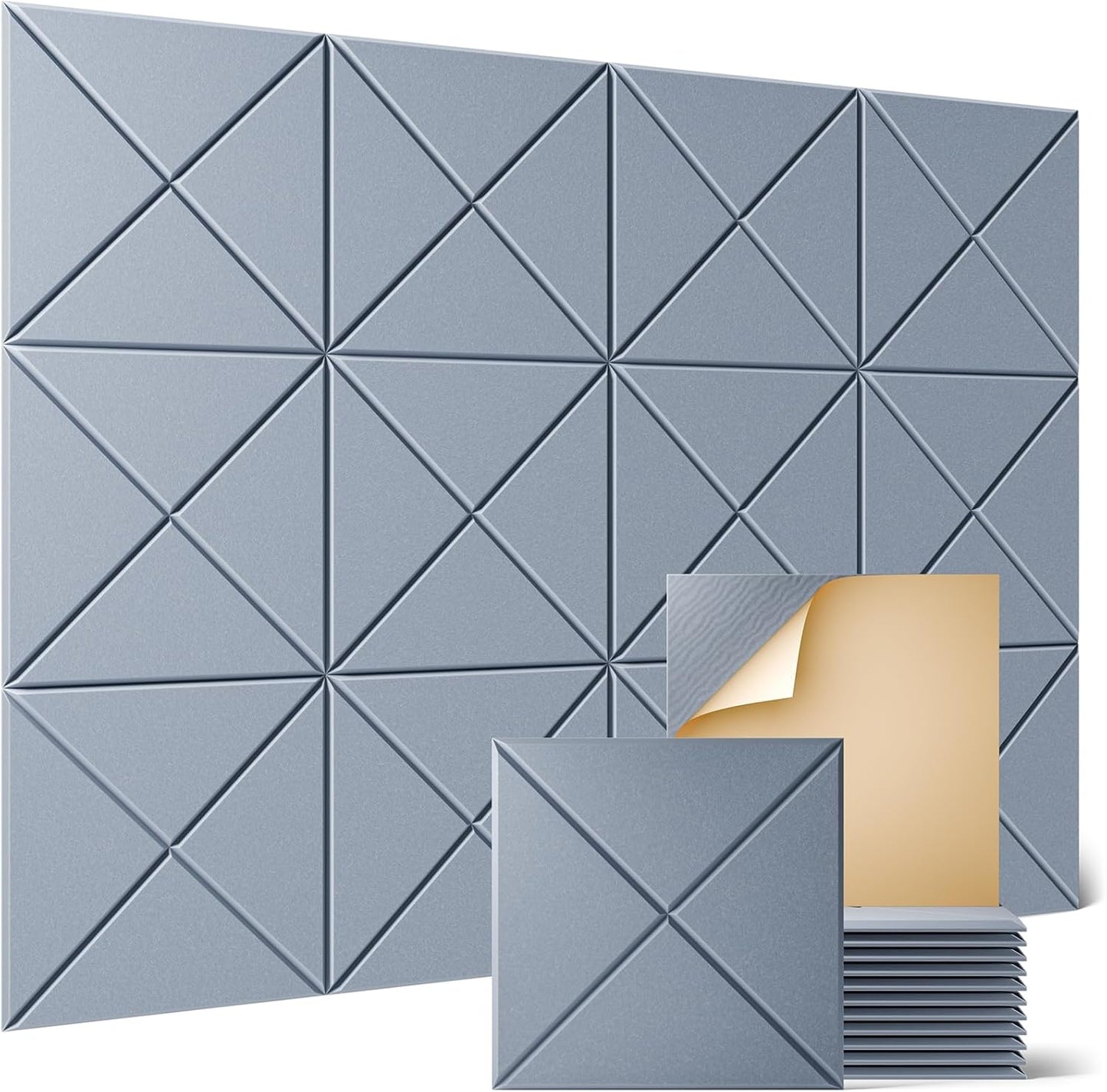 Sonicism 12 Pack X-Lined Acoustic Panels with Self-Adhesive, 12"X 12"X 0.4" Sound Proof Foam Panels, Decorative Soundproof Wall Panels, Sound Absorbing Tile for Home & Offices, Smoky Gray
