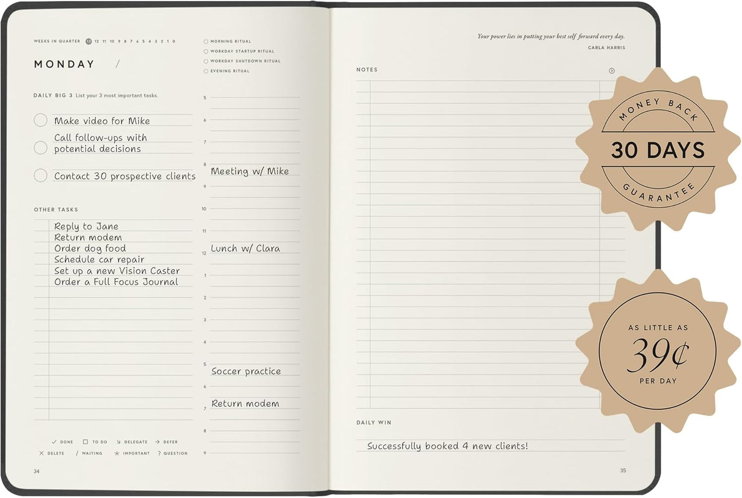 Full Focus Black Vegan Leather Planner by Michael Hyatt - The #1 Daily Planner to Set Annual Goals, Increase Focus, Eliminate Overwhelm, and Achieve Your Biggest Goals - Hardcover