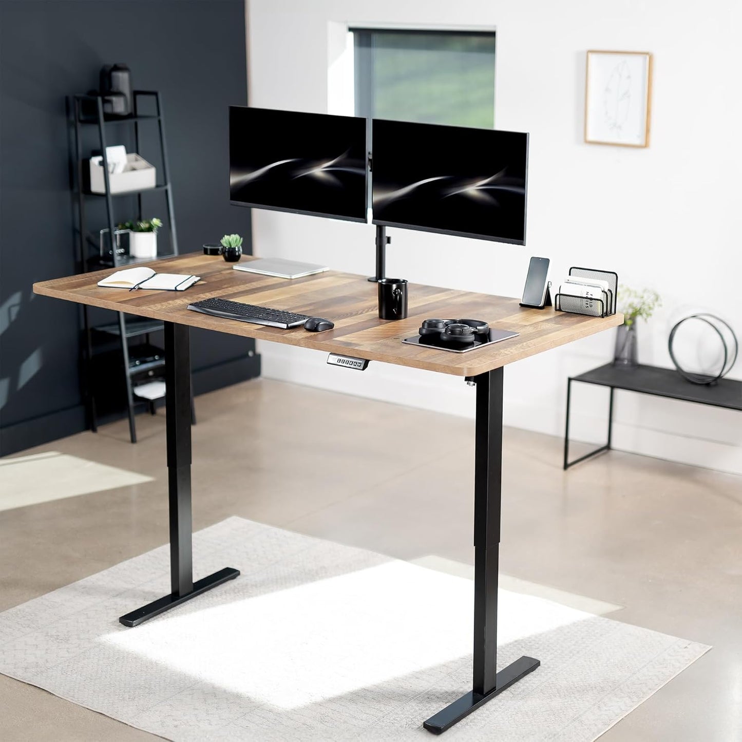 VIVO Electric 71 x 36 in Standing Desk, Memory Height Adjustment, 1B Series, Reclaimed Wood Top Black Frame, DESK-KIT-1B7P-36