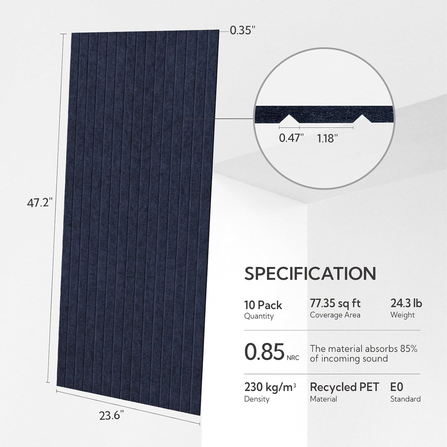 Olanglab Acoustic Wall Panels 10 Pack, 48 x 24 per Acoustic Panels Sound Absorbing, Decorative Sound Panels for Home Studio and Office, Dark Blue