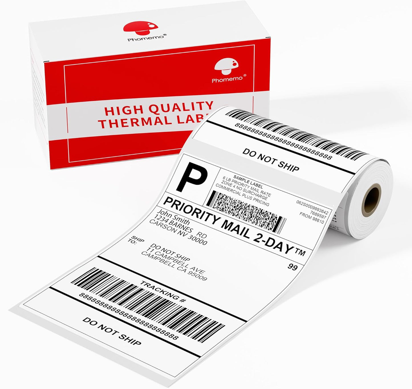 55 Pcs 4'' x 6'' Shipping Thermal Labels for Address, Barcodes, Small Business Labeling, Warehouse, Inventory - Thermal Label Compatible with Phomemo 241 BT, M421