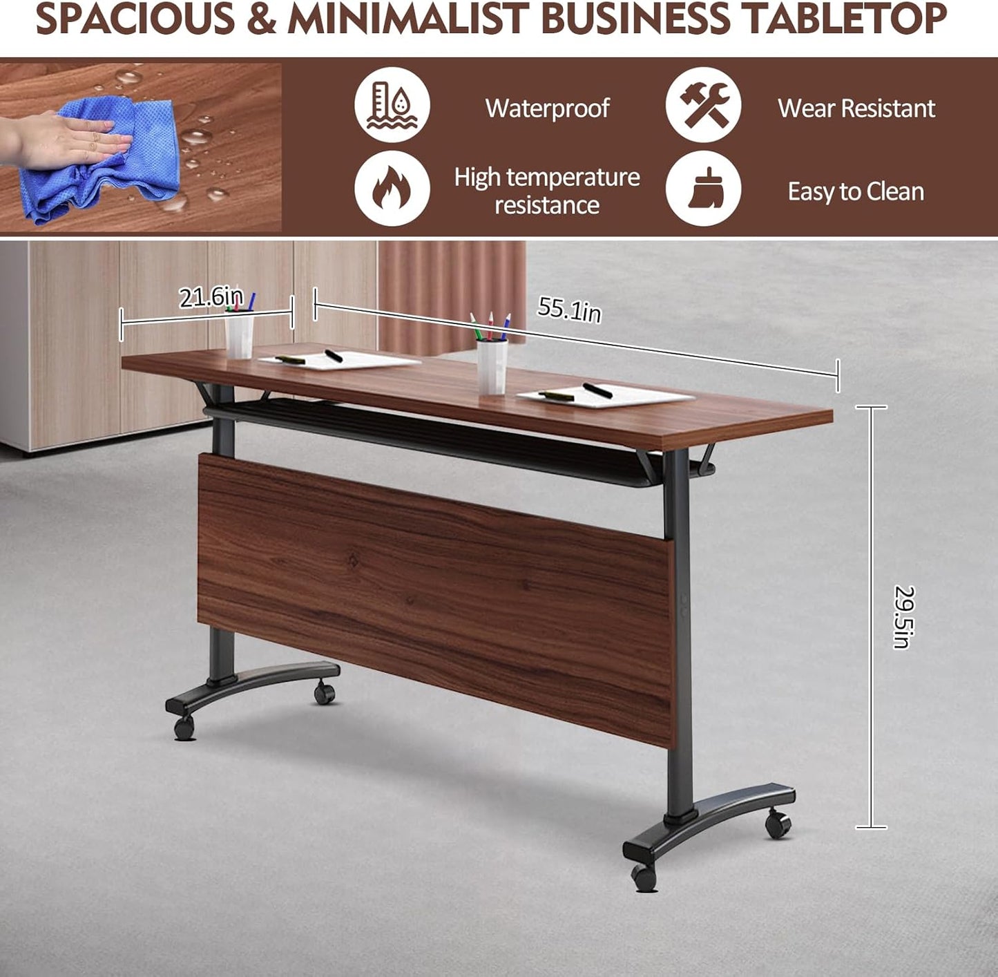 Conference Table, Folding Conference Tables Modern White, Conference Room Table with Wheels, 2-10 People for Office, Meeting Room (4, 1619YHT, 55IN)