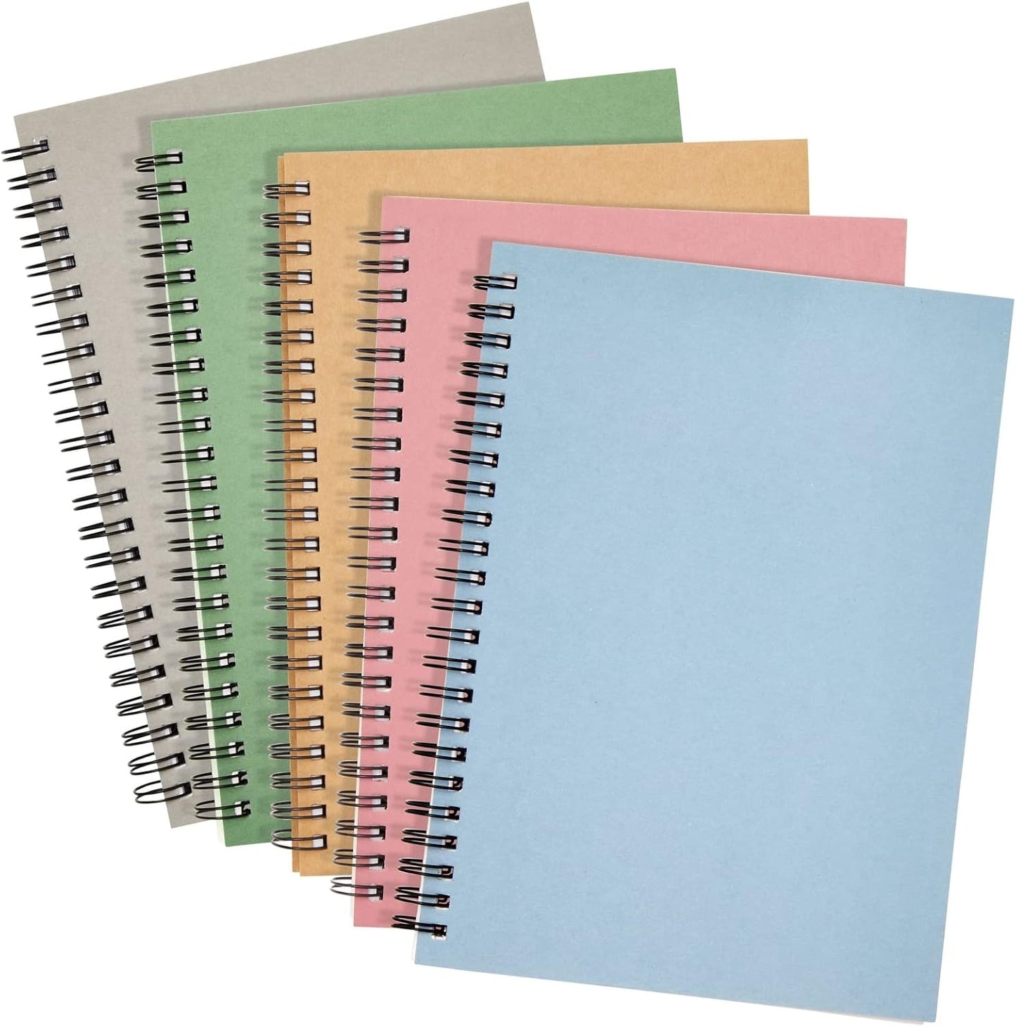 5 Pack 6x8 inch Spiral Journals, Small Notebooks Bulk with 120 Lined Pages for Work, Students, School, Writing (5 Colors Kraft Paper Covers)