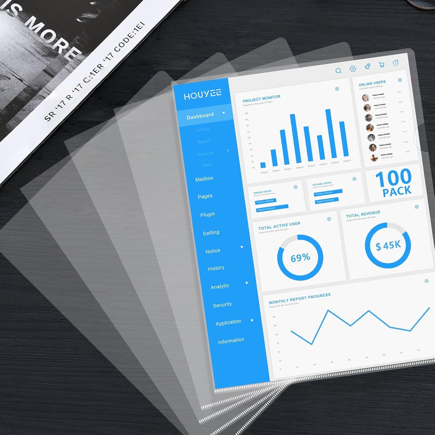 HOUYEE 100 Pack Heavy Duty Clear Document Folder, L-Type Folder Plastic Paper Sleeve Copy Safe Project Pockets Fit for Letter Size Paper, for Home, Office, and School Use