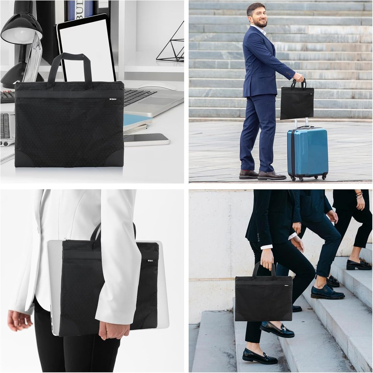 M&G 12x15 in Large Zipper Pouch with Handle, A4 Foldable Lightweight Waterproof Oxford Document Storage Bag, File Organizer for Office Travel Books Papers Filing Folder – 1 Pack (Black)