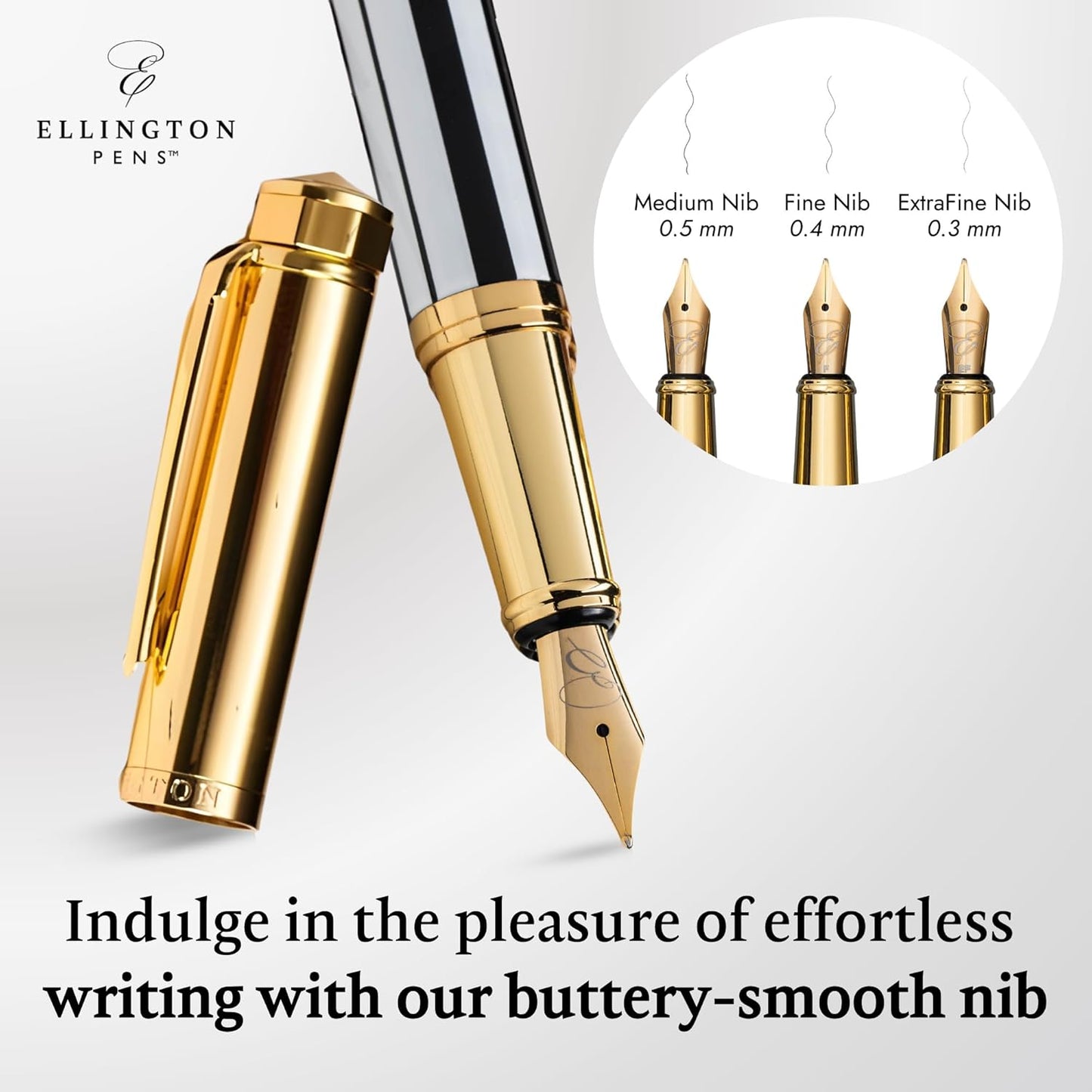Luxury Fountain Pen Set- Fountain Pens for Writing - Smooth Medium Nib - Includes Refillable Ink Converter, 3 Ink Cartridges [Black & Blue], Gift Box - Elegant Calligraphy