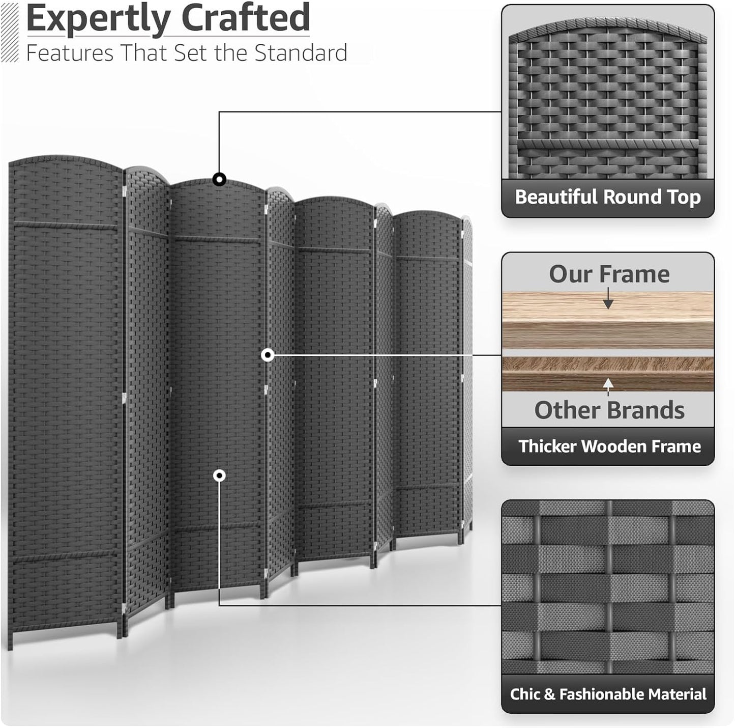 Sorbus 8 Panel Room Divider 6 ft. Tall - Privacy Screen, Extra Wide Double Hinged Panels, Mesh Hand-Woven Design, Partition Room Dividers and Folding Privacy Screens, Wall Divider for Room Separation