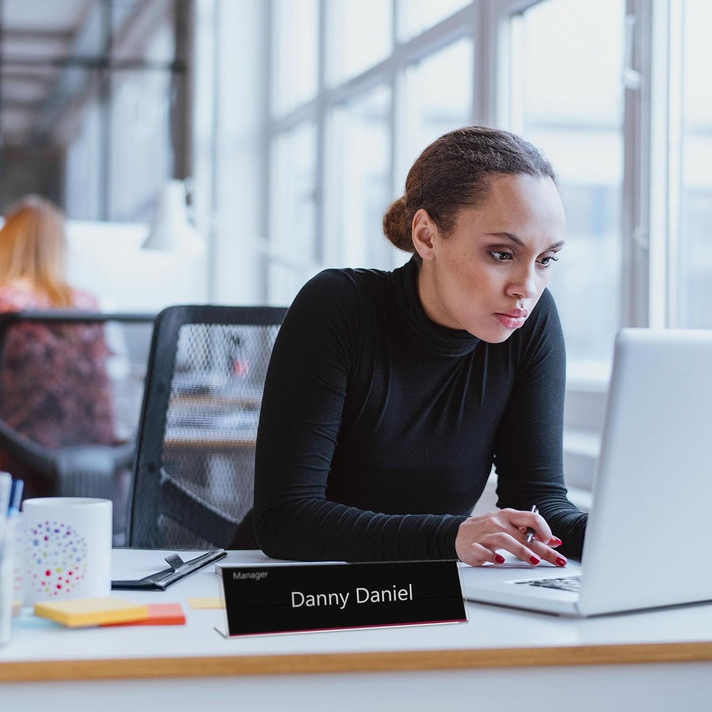 Yalikop 40 Pcs Acrylic Name Plates for Desk 2 x 8 Inches Clear Slant Back Sign Holder Stand License Label Holder for Back to School Classroom Office Conference Business Meeting Table Display