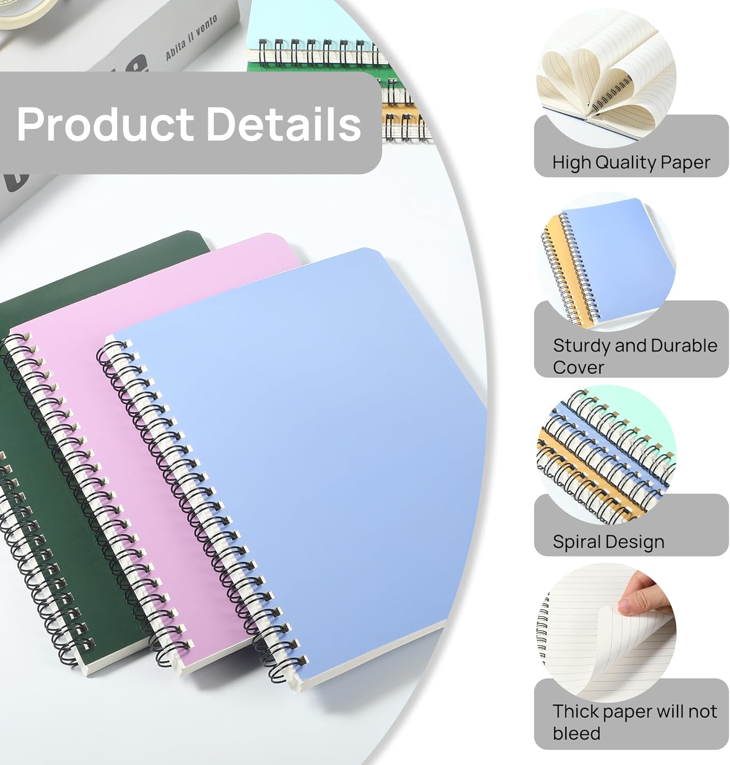 miikoul 24 Pack A5 Spiral Lined Notebooks, 8.3" X 5.5", 60 Sheets/120 Pages Wide Ruled Notebook Spiral Journals Bulk Paper Cover Notepad 12 Colors for Students Taking Class Notes Home Office Gift