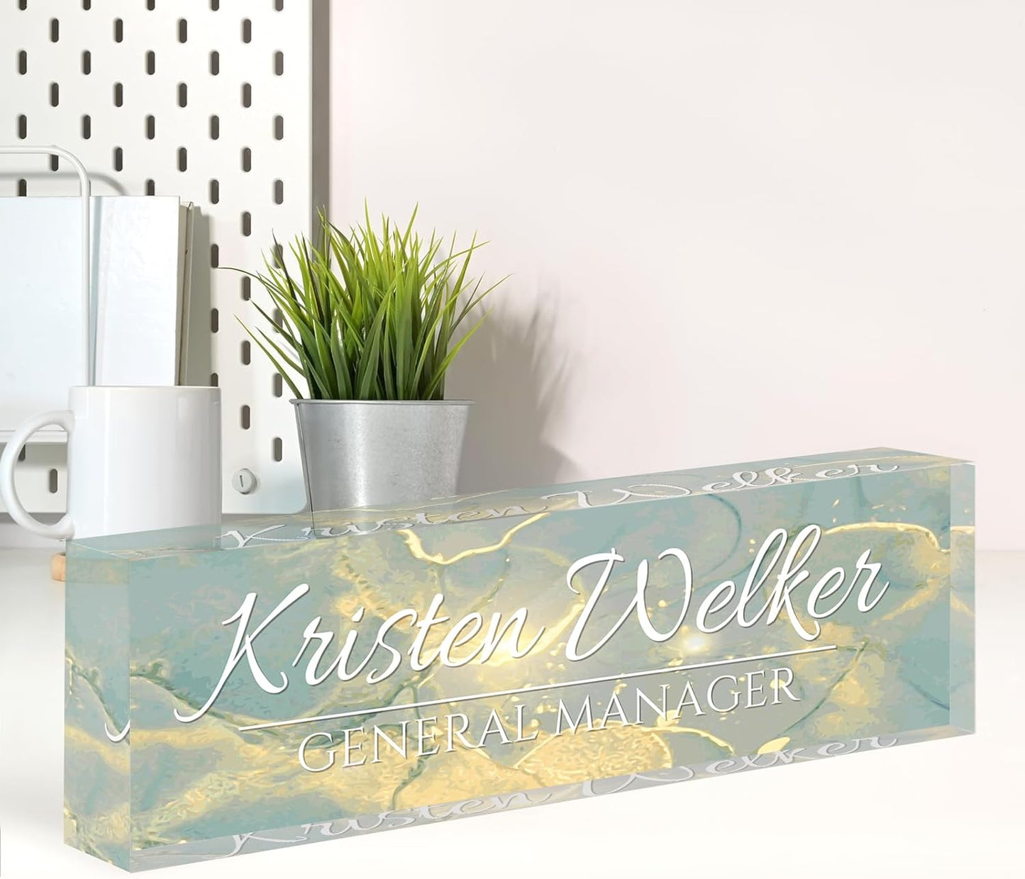 Name Plate for Desk, Desk Name Plate Personalized, Office Decor for Women Men, Acrylic Desktop Accessories, Office Appreciation Gifts for Boss Social Workers Employee Nurse Teacher (Deep Sea)
