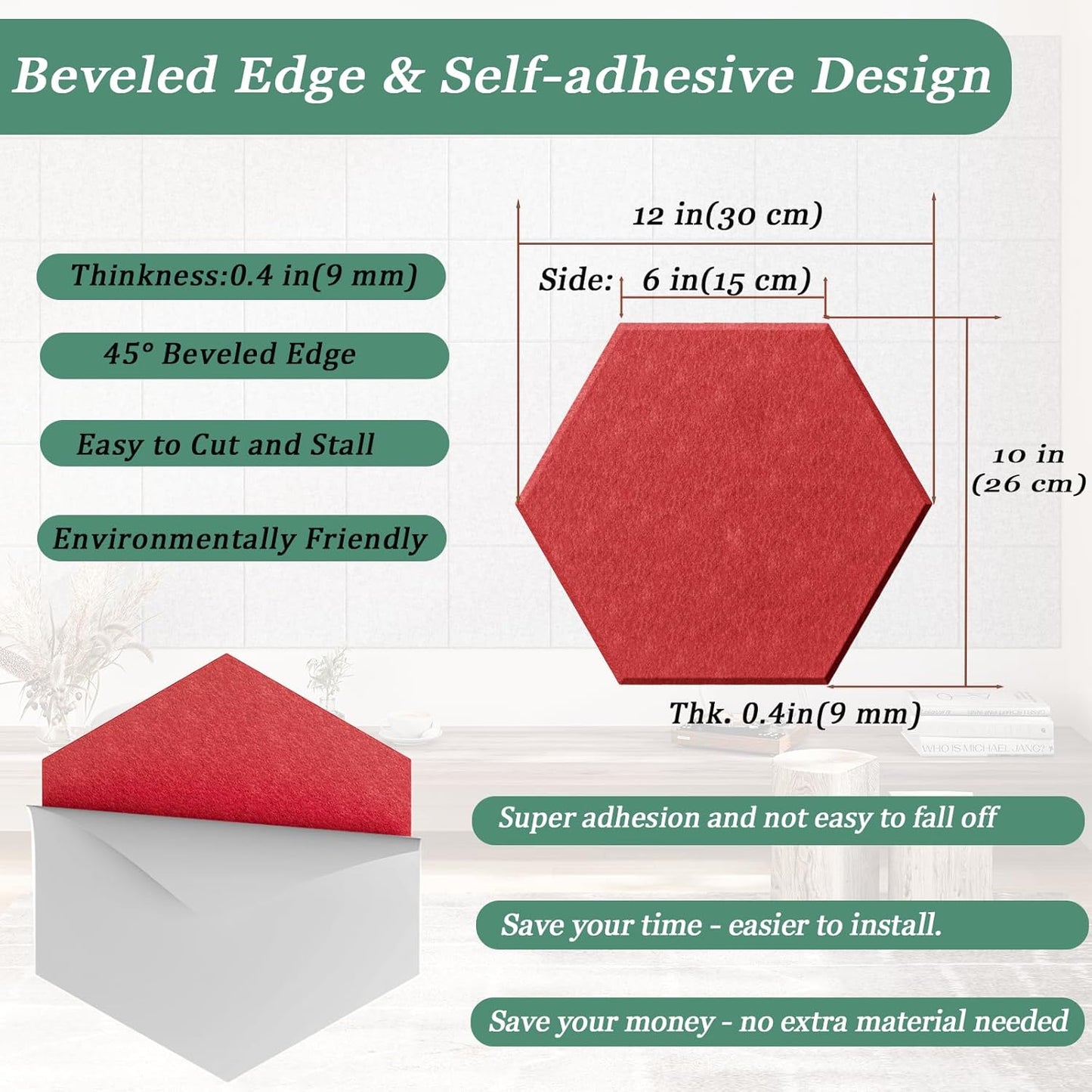 Hexagonal Acoustic Panels-18 Pack High-Density Sound Absorbing Panels 12"X10"X0.4" for Enhanced Noise Reduction, DIY Design, Idea for Studios, Offices, and Home Theaters(Cherry Red)