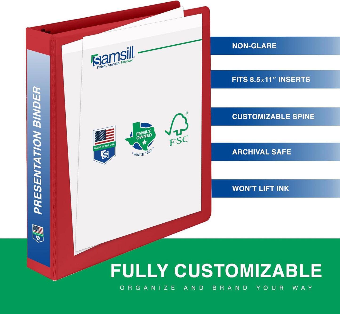 Samsill 1.5 Inch 3 Ring Binders, Made in USA, Economy Round Ring, Clear View Cover, 325 Sheet Capacity - for School, Home, Office - Red, 4 Pack