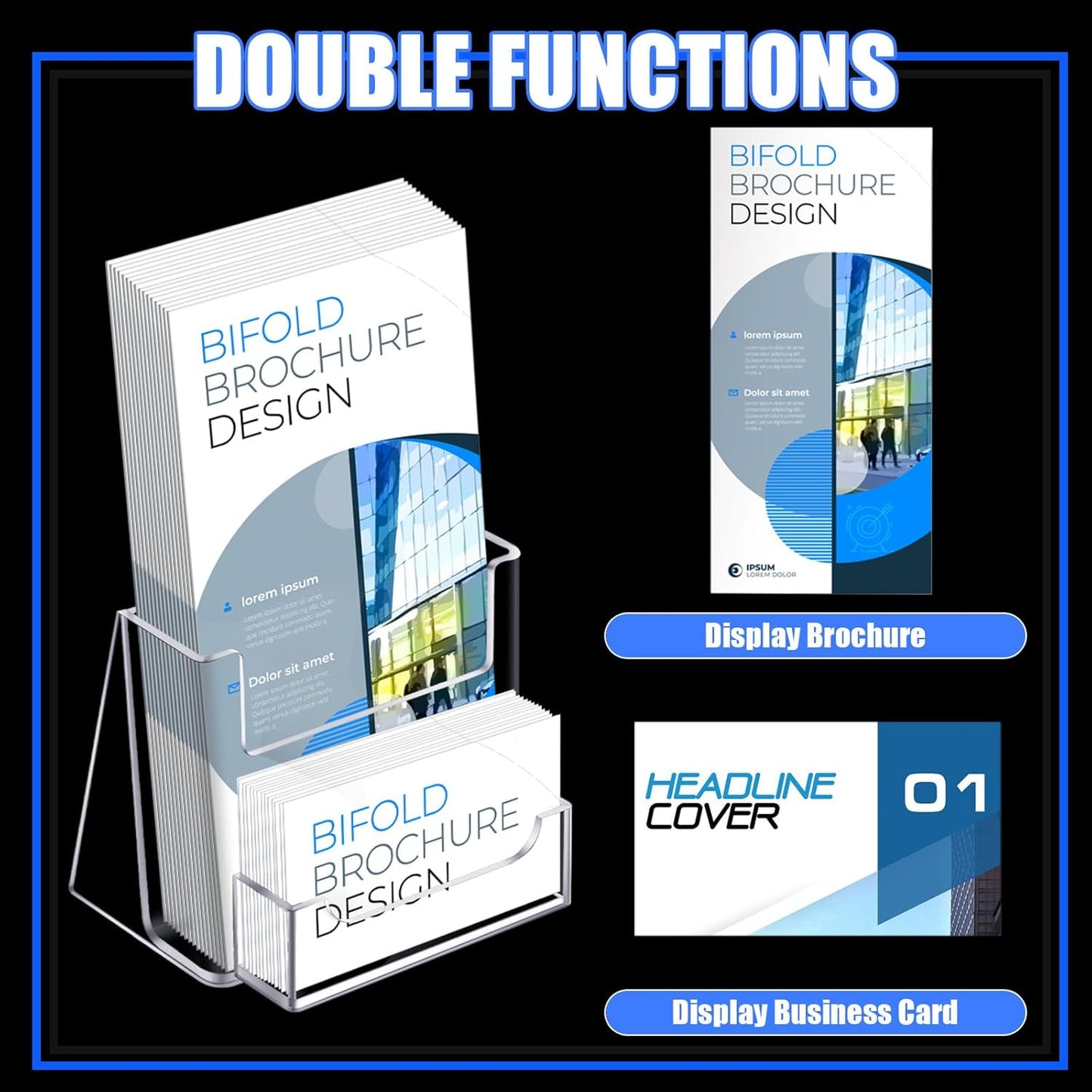 Wenqik Acrylic Brochure Holder with Business Card 4.1 Inch Rack Card Holder Pamphlet Display Stand Organizer for Menu Flyer Magazine Office Booklets(10 Pcs)