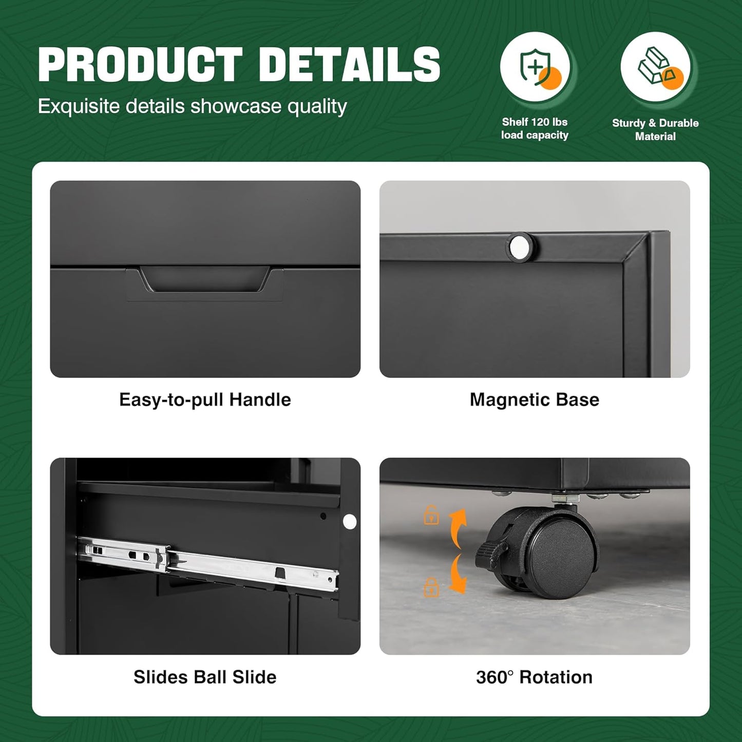 Letaya 5 Drawer Storage Cabinet, Mobile Printer Stand for Home Office,Dresser Chest with Shelves and Door(Black)