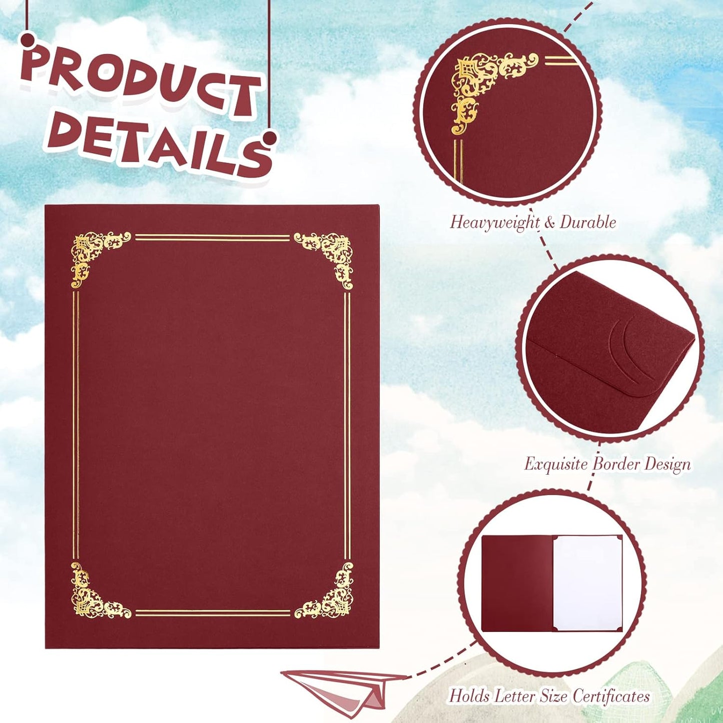 Fainne 80 Pieces Certificate Holders Diploma Holders Document Holder Certificate Covers Certificate Folders with Gold Foil Border for Letter Size 8.5 x 11 Inches Diploma Documents Awards (Red)