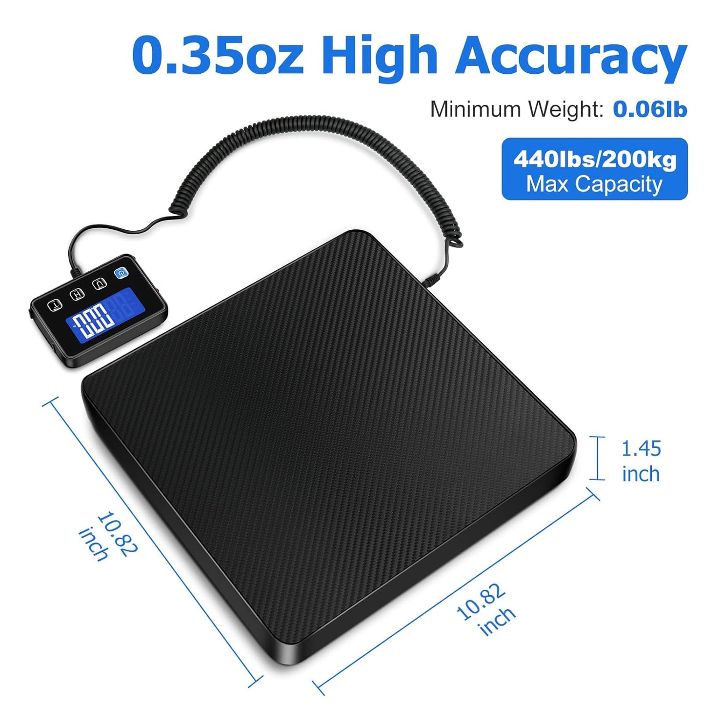 Shipping Scale, 440 lbs/0.35oz High Accurate Digital Postal Scale with Hold/Tare Function, Postage Scale for Packages, Luggage, Small Business, Home Use, Battery & Charging Cable Include