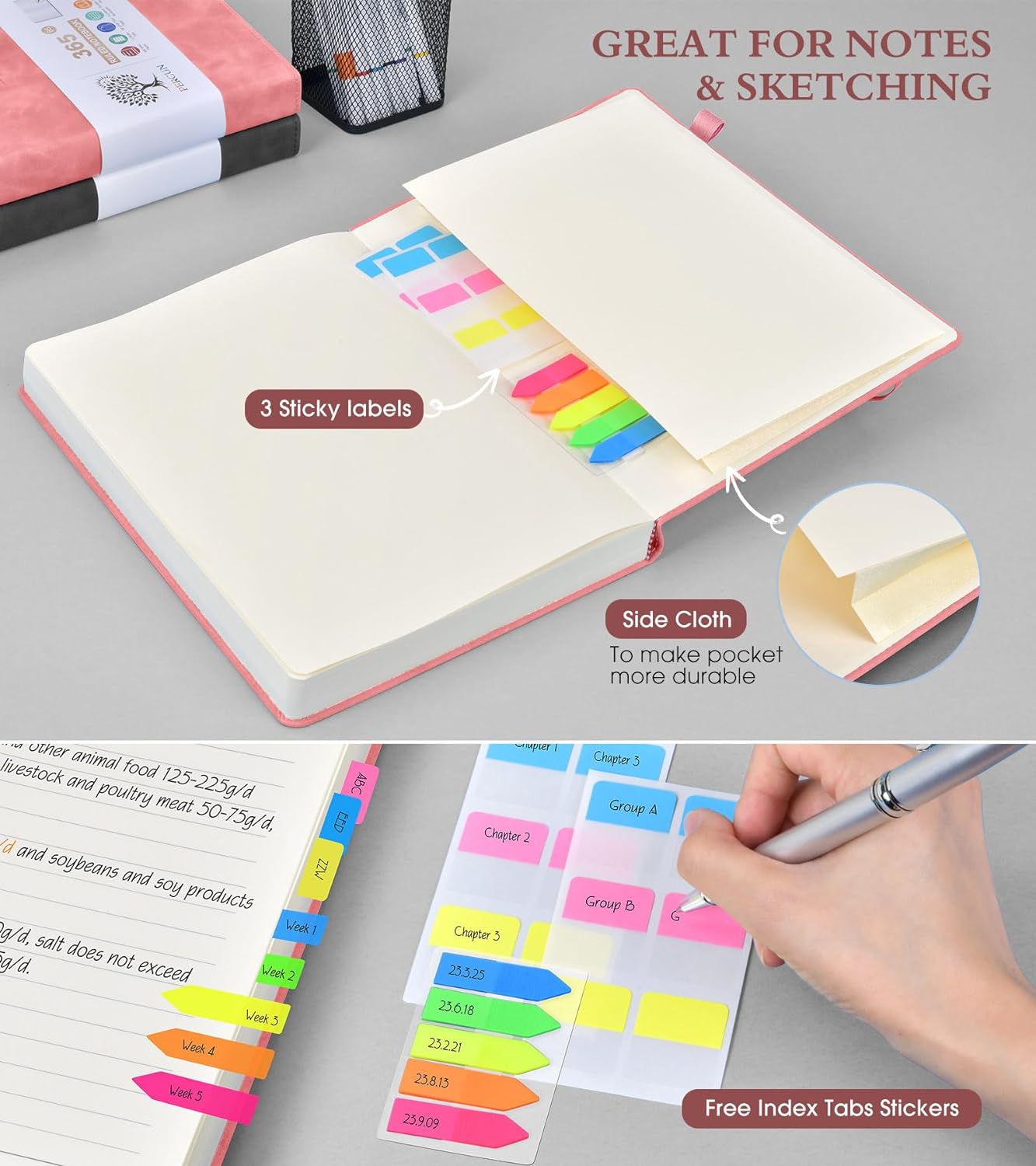 B5 Lined Journal Notebook - 365 Page Large Leather Journals for Writing Women Men，Hardcover Notebook with 100Gsm Thick Pages，Daily Diary for Travel, Work，School，College Ruled (7.6" x 10.3")