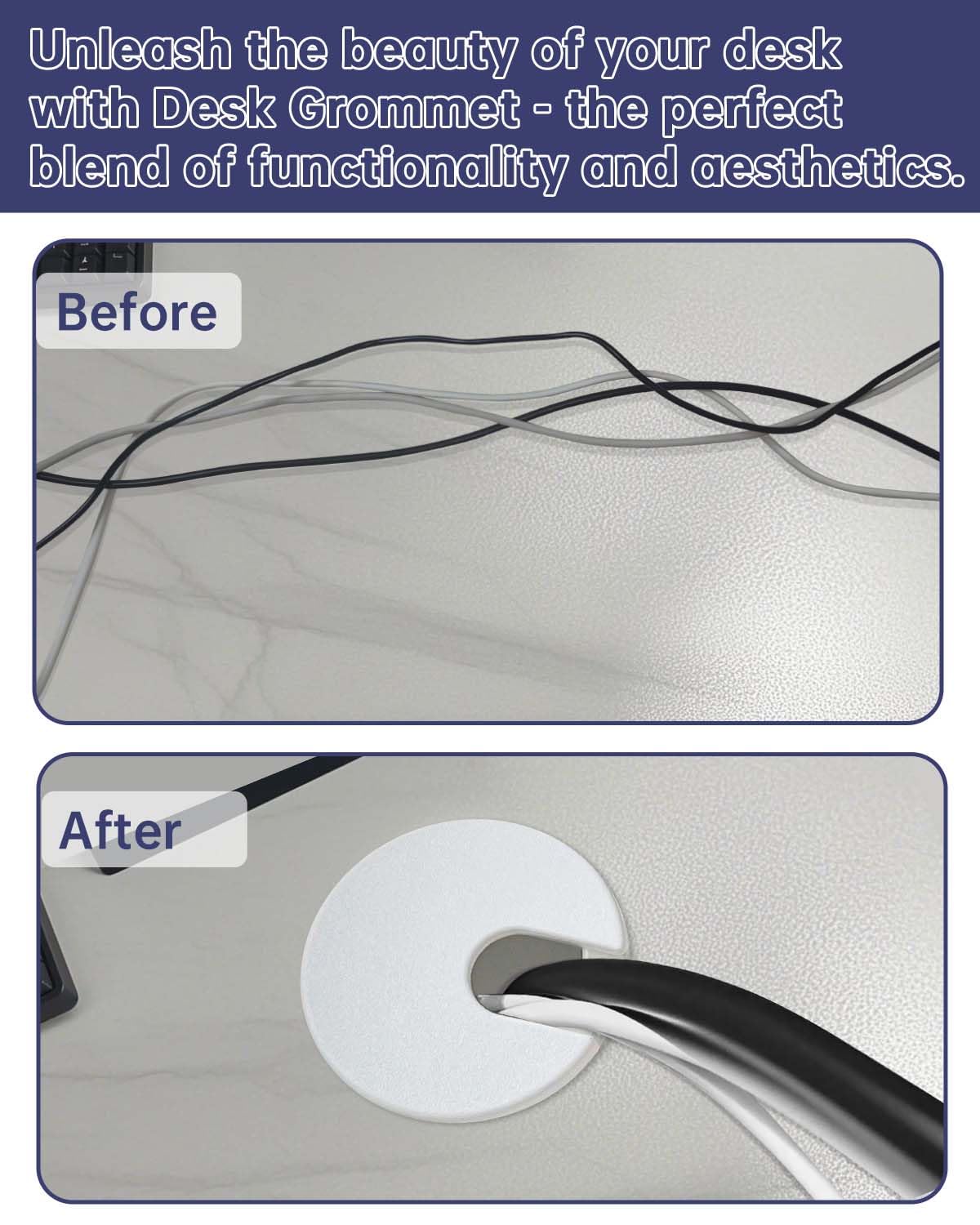 1-3/8 in. Hole Saw with 10PCS White Desk Grommet - Cable Management Kit for TV, Office, and Home Table - Hide Wires Behind Wall, TV Wall Cable Pass Through, Desk Cable Hole Covers