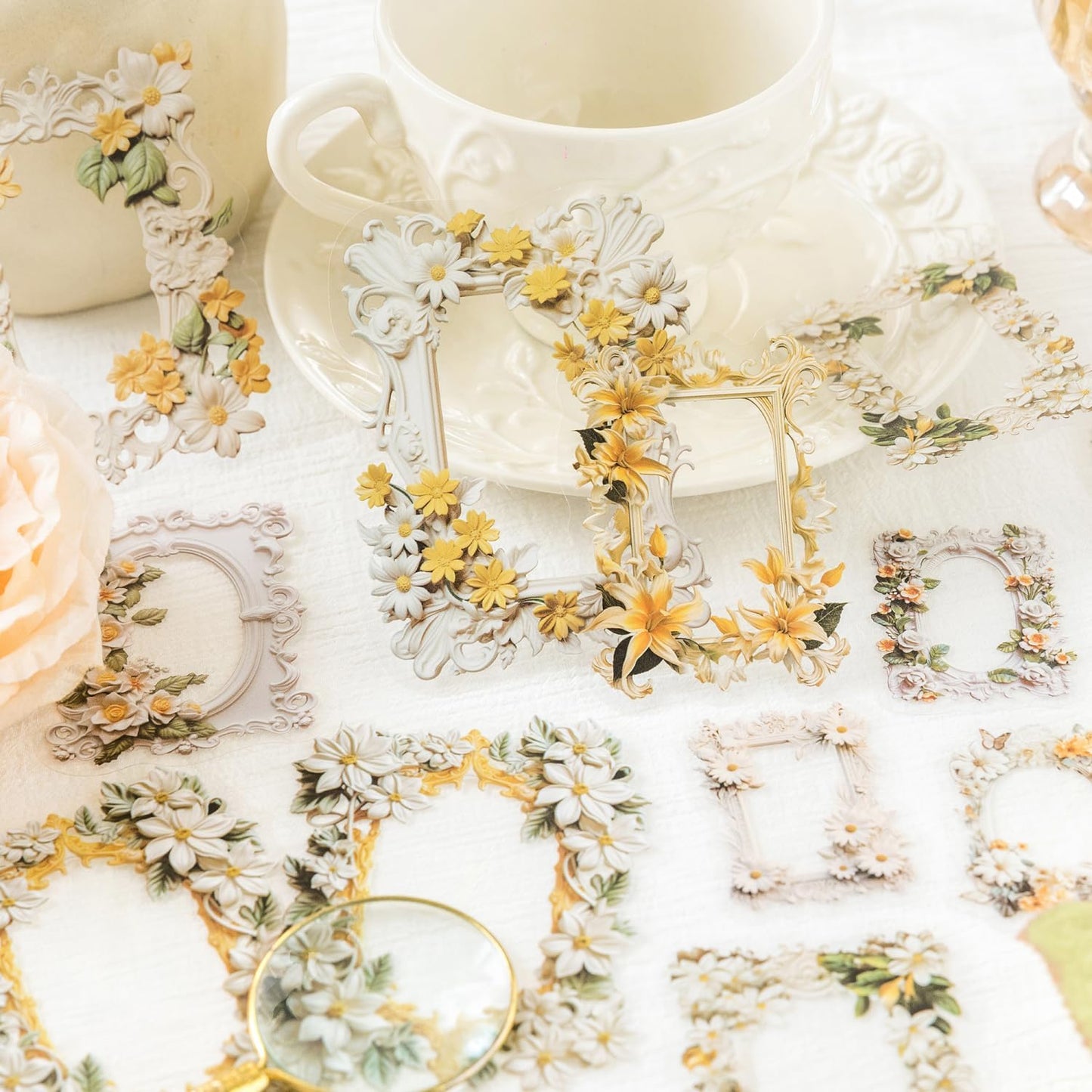 Alideco 120pcs Scrapbook Stickers Romantic Flowers Scrapbooking Junk Journal Crafts Embelishment Decoration Diary Stickers (huakuangbowuguan)