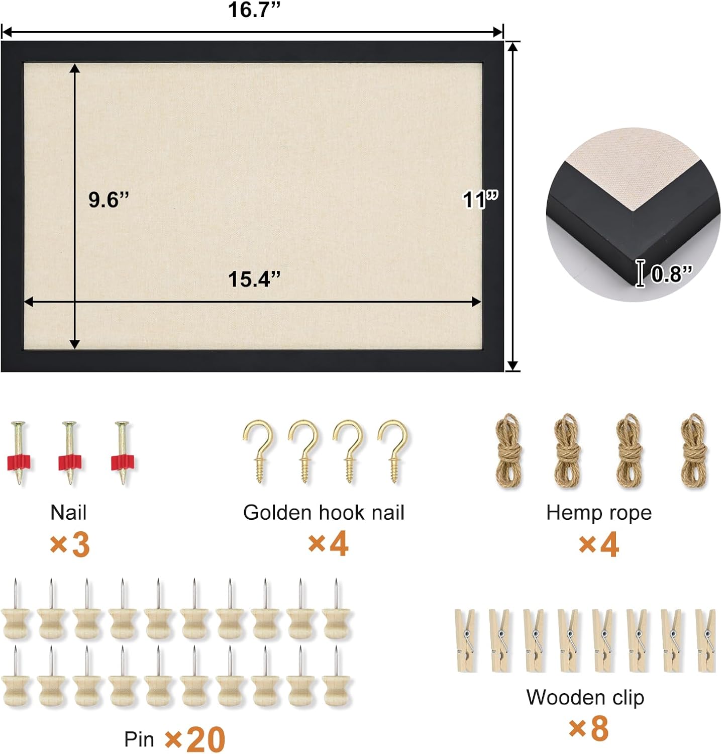 Egofine Cork Board Bulletin Board with Linen, 16x11 Wood Frame Pin Board Wall Decor, 2 Pack Cork Boards for Walls, Hanging Horizontal or Vertically for Office Home Decor School Kitchen, Black