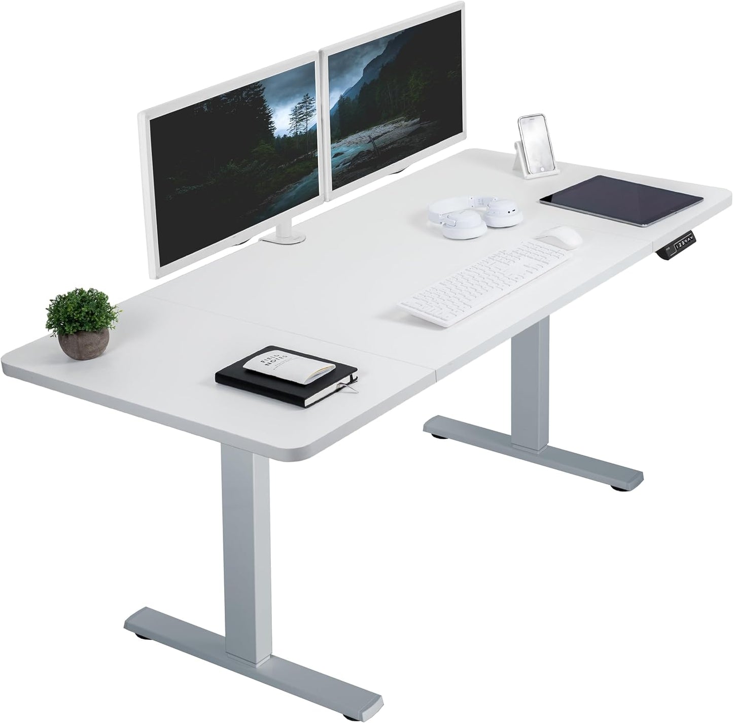 VIVO Electric 60 x 30 in Standing Desk, Memory Height Adjustment, 1B Series, White Top Gray Frame, DESK-KIT-1G6W-30