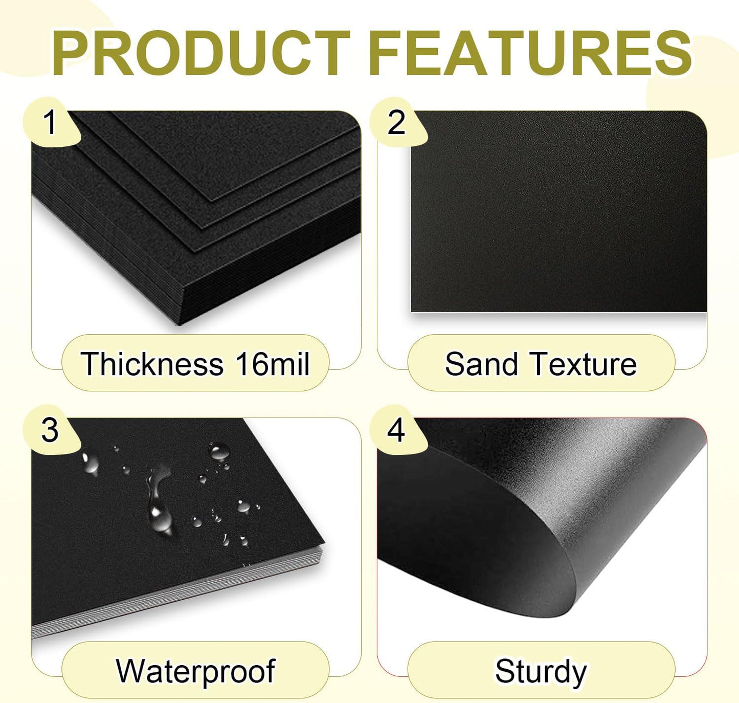 HOUYEE 200 Pack 16 Mil Poly Binding Covers,Sand Texture Binding Presentation Covers,8.5x11 Inches,Letter Size,Black,Square Corners,Un-Punched
