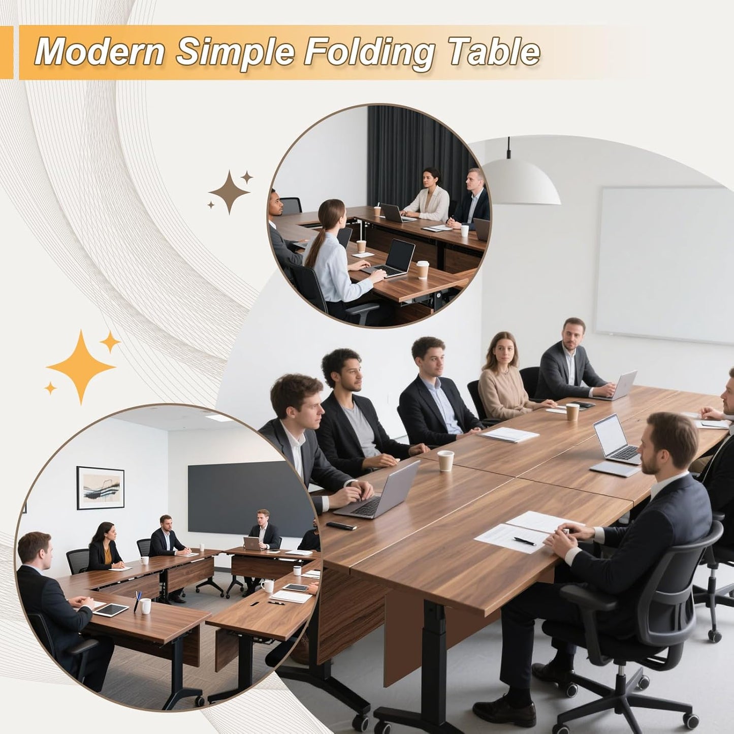 Conference Room Table with Silent Wheels, Mobile Folding Conference Table for 16 Person,Flip Top Office Training Tables with Walnuts Wood Tabletop, for School,Business Meeting Rooms (8Pack 71in)