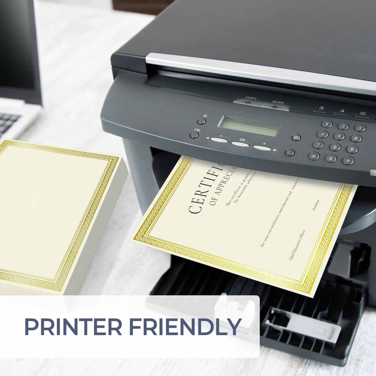 SUNEE 50 Sheets Certificate Papers - Blank Gold Foil Border, 8.5x11 for Diploma, Certificates, Participation Awards, Document Cardstock Paper and Inkjet Printer Friendly (Ivory)