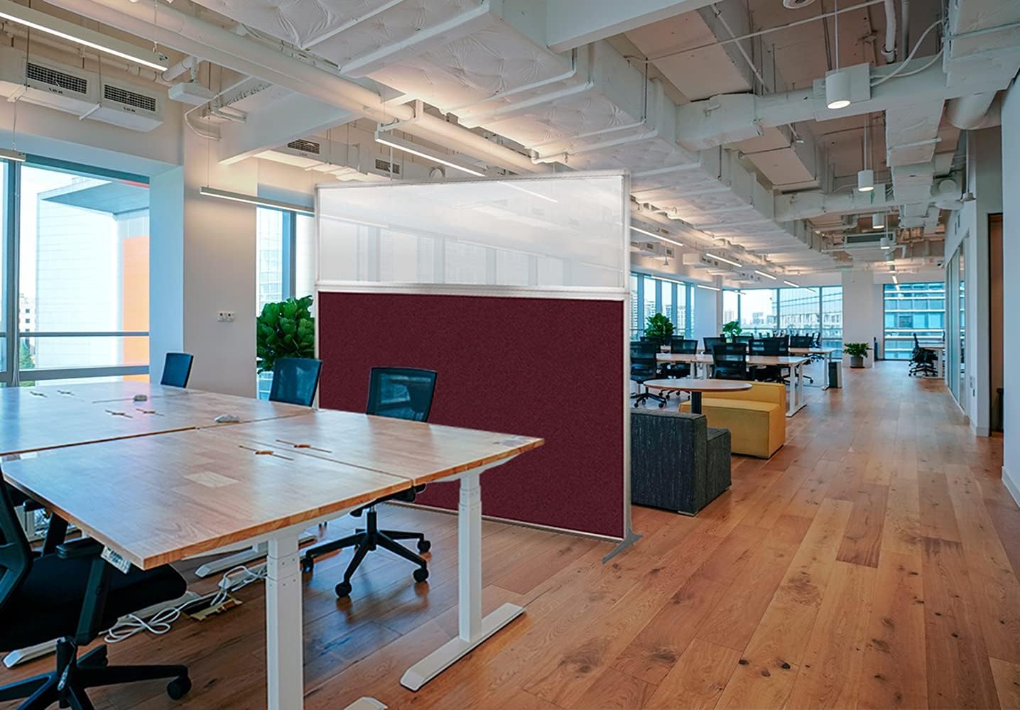 Versare Hush Screen Portable Room Divider | Workstation Wall Divider | Freestanding Privacy Hush Panels | Clear Fluted Windows | Fabric Office Divider Screen | Great for Room Separation