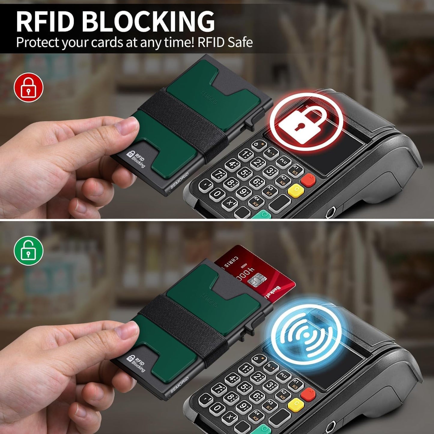 Slim Aluminum Card Holder Wallet for Men, Durable Expandable Backplate, RFID Blocking Minimalist Metal Pop Up Wallet, Holds 12+ Cards Plus Cash