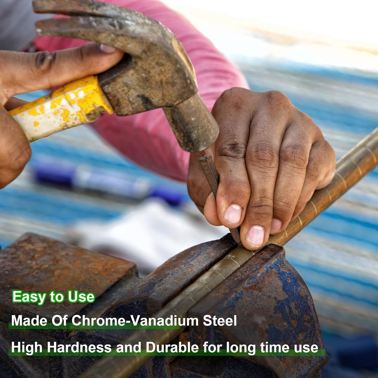 HARFINGTON 36pcs Metal Stamping Kit 1/8" (3mm) (A-Z, 0-8, "&" Symbol) Steel Letter Punch Press Tool with Hole Punch to Stamp on Metal, Plastic, Wood, Leather, Black