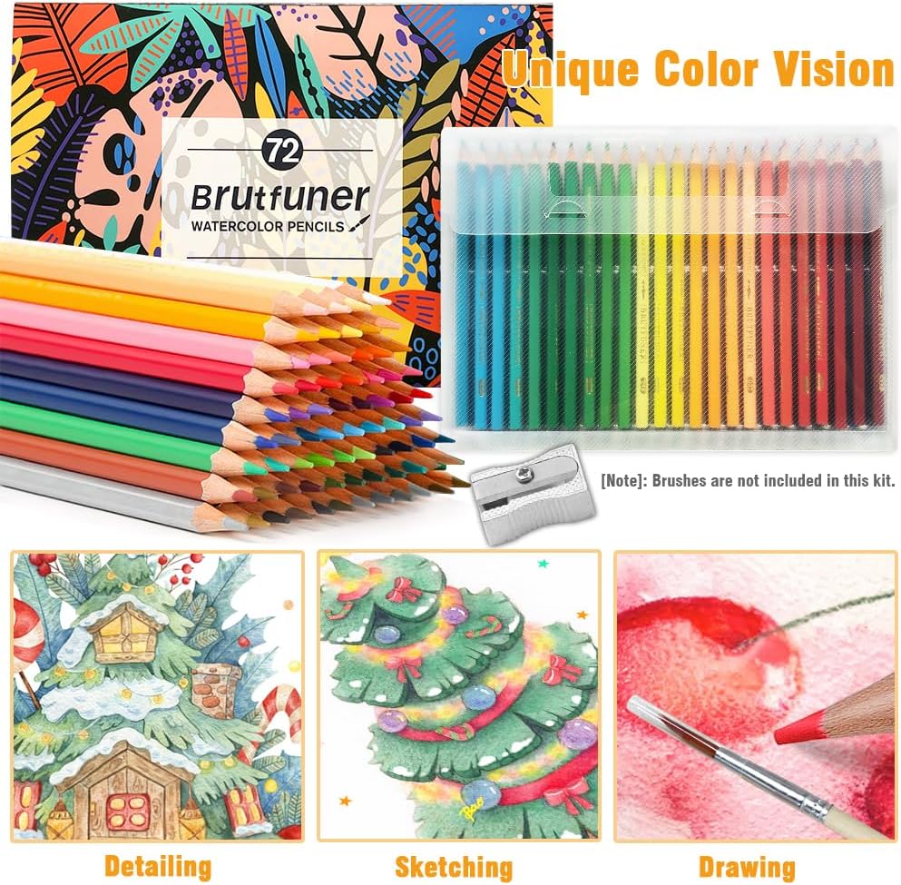 LBW Watercolor Pencils, Set of 72 Professional Colored Pencils Premium Soft Core for Adults Kids Beginners Blending Sketching Shading