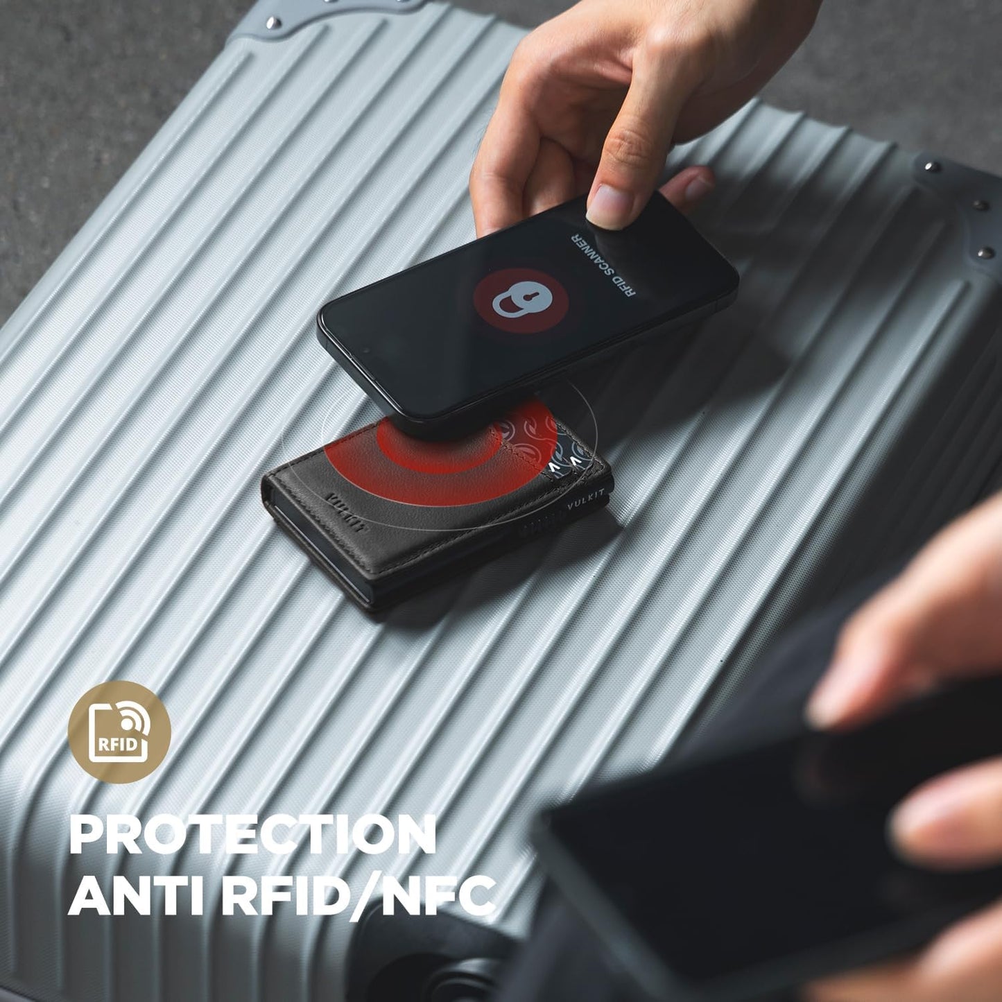 VULKIT Men's Wallet with ID Window Top Grain Leather RFID Blocking Minimalist Wallet Pop Up Card Holder Magnetic Closure