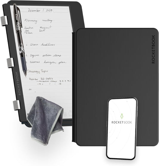 Rocketbook Pro 2.0 Reusable Professional Smart Notebook, Letter Size 8.5x11, Black - Lined & Dot Grid Pages, App-Connected, Erasable, Premium Cover, Ideal for Work Notes and Business Meetings