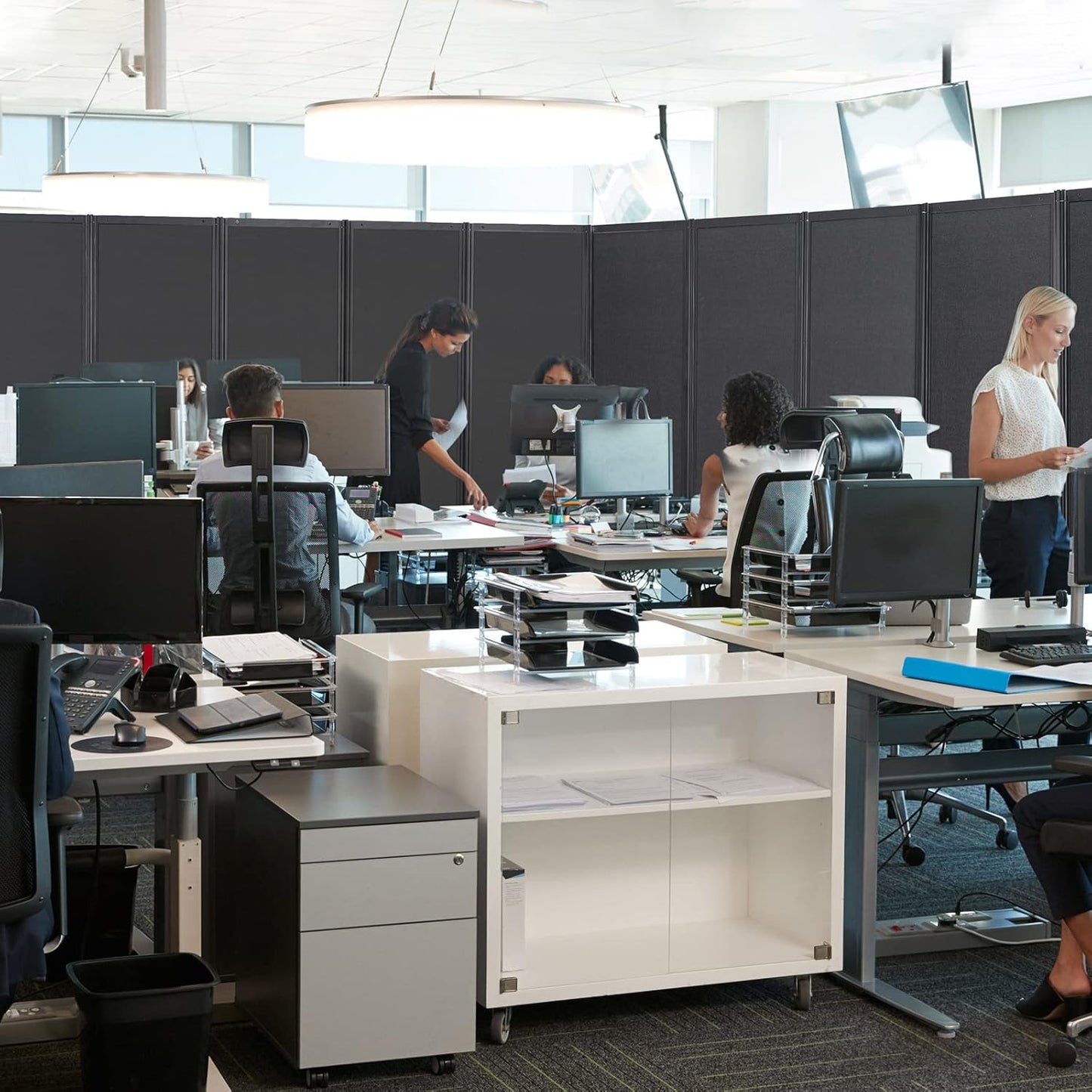 Room Partition,Office Divider,Portable Commercial Screen Dividers,Privacy Partition Separator,Classroom School Dividers, 12'7"L* 6'7"H,6 Panel,Grey