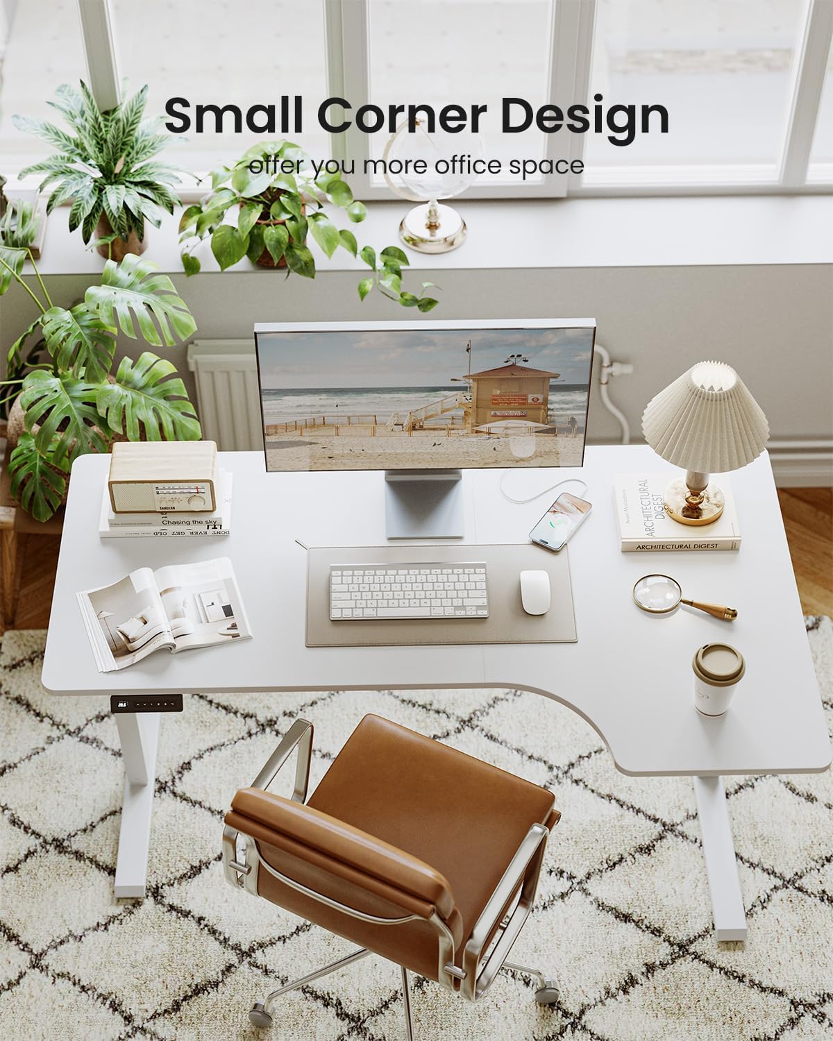 FEZIBO 55×32 inch L Shaped Electric Corner Standing Desk, 4 Memory Height Settings,Home Office & Computer Height Adjustable Table, Ergonomic Sit and Stand Up Workstation with Splice Board,White Top