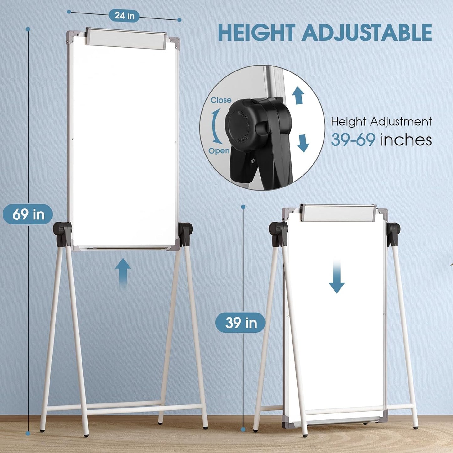 MaxGear Magnetic Portable Dry Erase Board, 36" x 24" Foldable Easel Whiteboard A-Stand Double-Sided Easel Dry Erase Board for School and Classroom, Home, Office Stand Height Adjustable Flip Chart