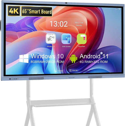 65" Smart Board, Interactive Whiteboard, 4K UHD Touch Screen Digital Board, Digital Electronic Smartboard with Dual System, for Classroom,Office & Conference Rooms (Wall Mount Included)