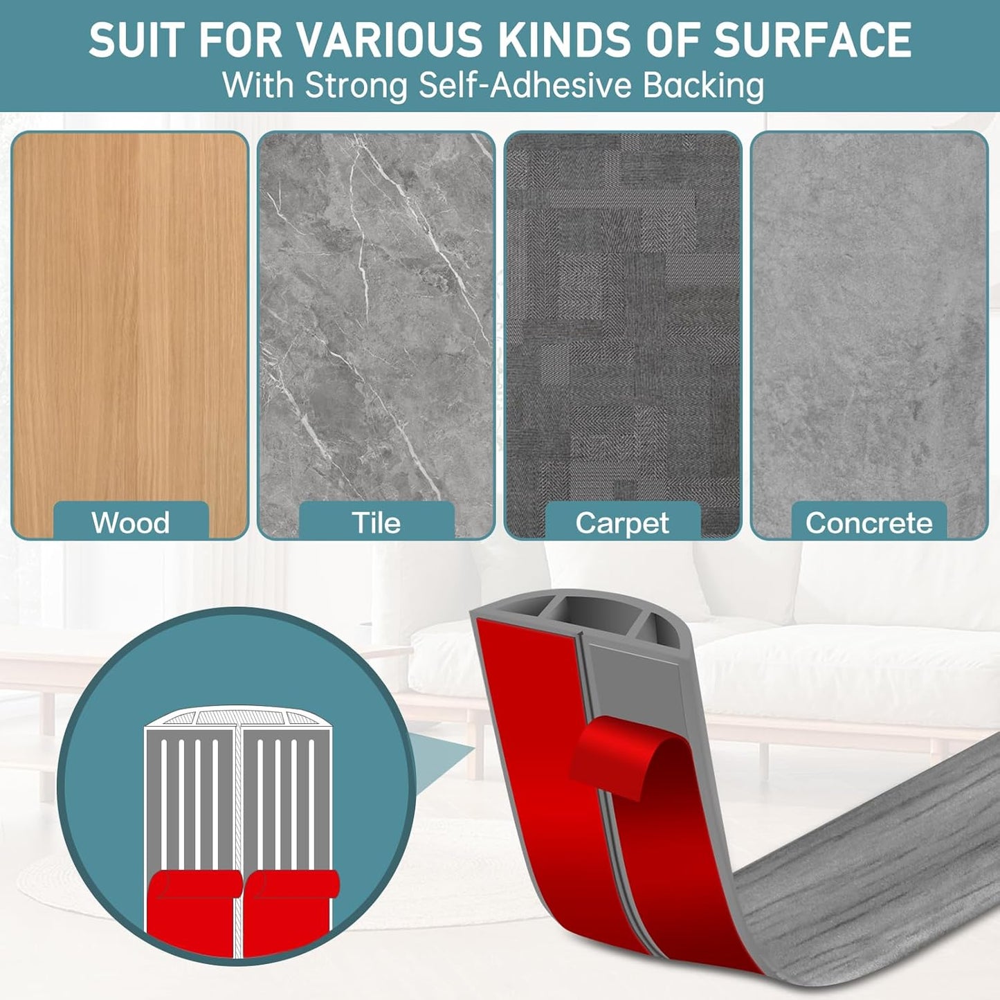 Floor Cord Cover Self Adhesive Cord Hider Floor Extension Cord Covers for Floor Power Cord Protector Cable Management Prevent Cable Trips Cable Cavity 0.47" W x 0.27" H (Light Grey Wood, 10Ft)