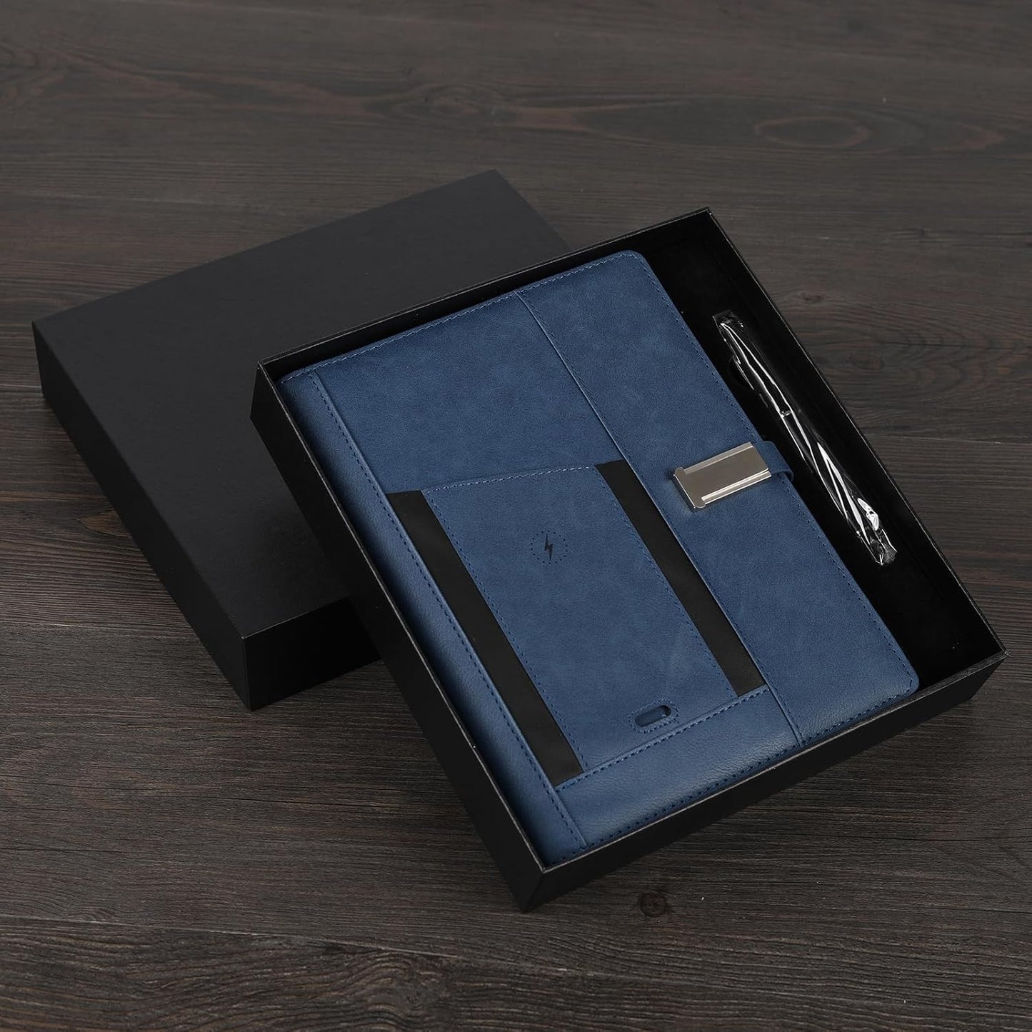 Premium Refillable Planner & Notebooks For Work,Rocketbook Notebook,With 8000mAh Power Bank, Book Light,3 in 1 Charger Cable,Card Holder,16G Thumb Drive,Used for Studying, Or Creating (Blue)