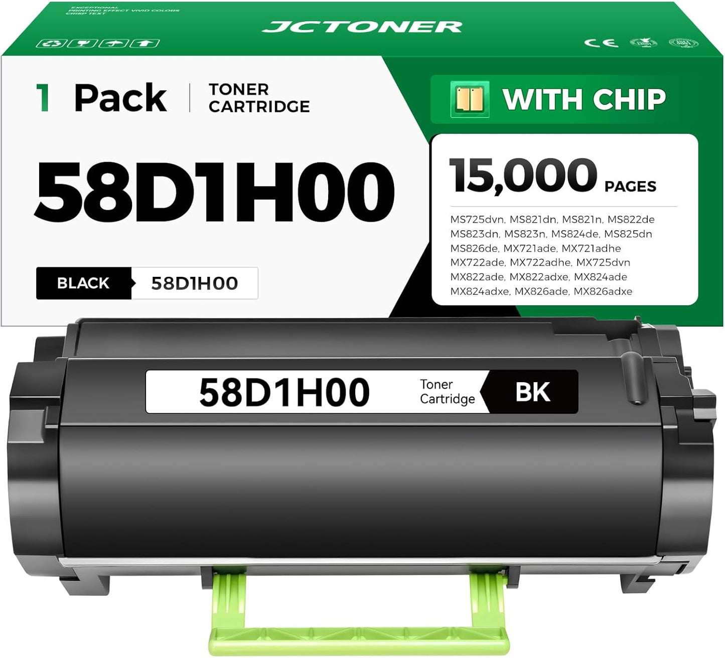 58D1H00 Black High Yield Toner Cartridge with Chip Replacement for Lexmark MS725 MS821 MS822 MS823 MS824 MS825 MS826 MX721 MX722 MX725 MX822 MX824 MX826 Ink Laser Printer dvn dn de ade adhe adxe n