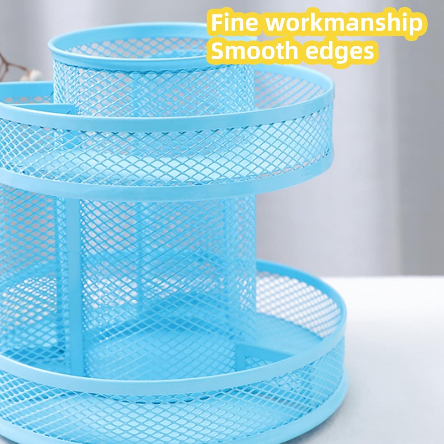 360 Rotatable Metal Mesh Desktop Pen Holder Pencil Holder Pencil Organizer Stationery Organizer Pen Pot Makeup Brush Organizer for Home School Office (Blue)