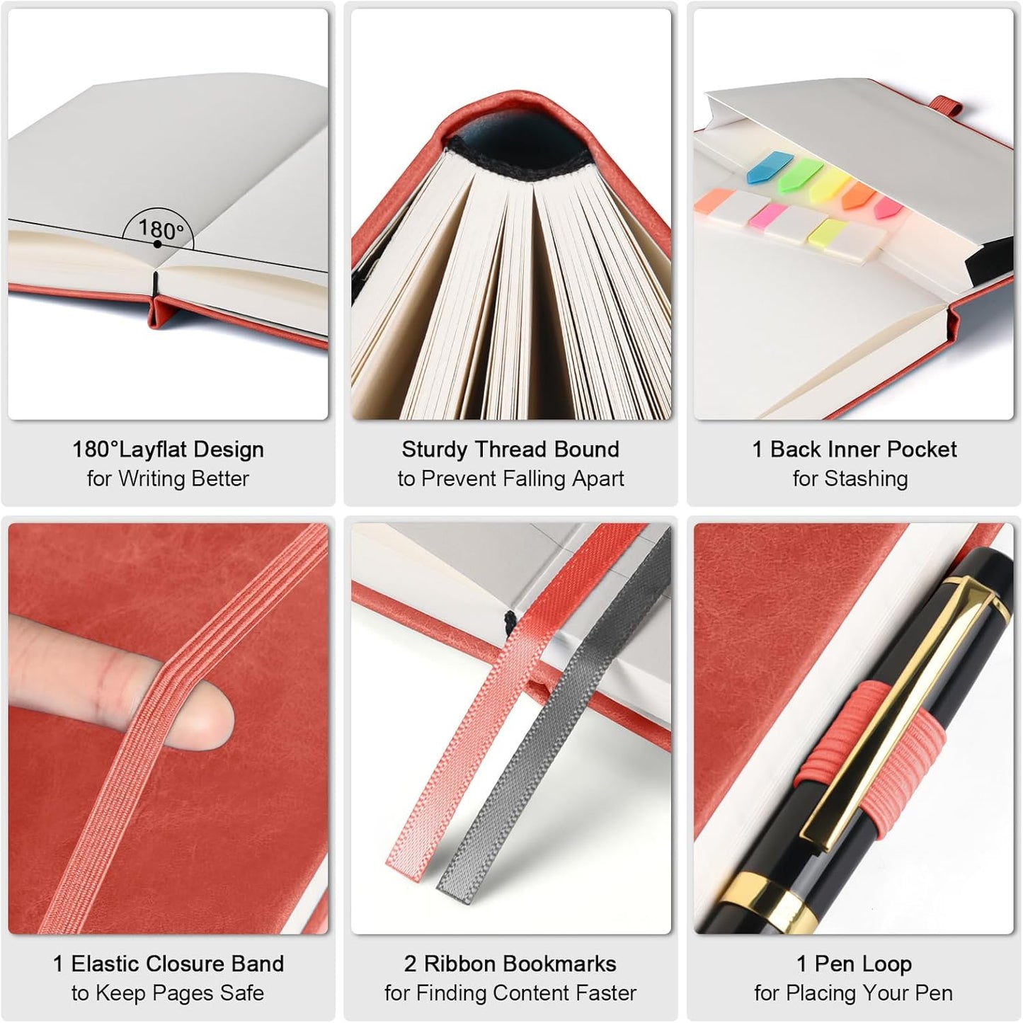 Lined Notebook Journal for Women Men, 312 Numbered Pages B5 Thick Leather Journals for Writing, Daily Diary Journal for Work School, Hardcover College Ruled Notebook, Butterfly Flower Notebook, Red