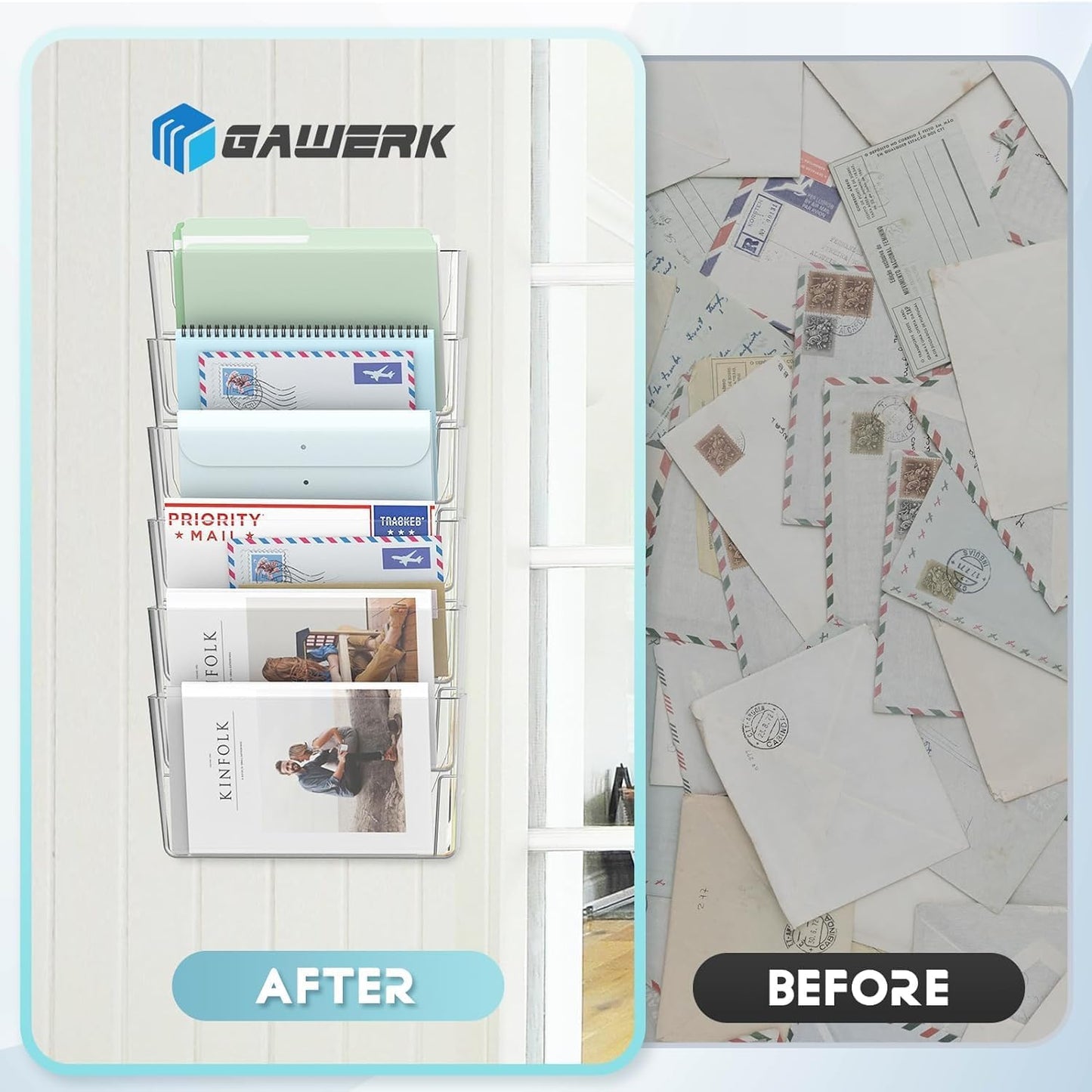 Clear Acrylic Single Pocket, Plastic Hanging Wall Mount File Holder for Office Home (Gray, pack6)