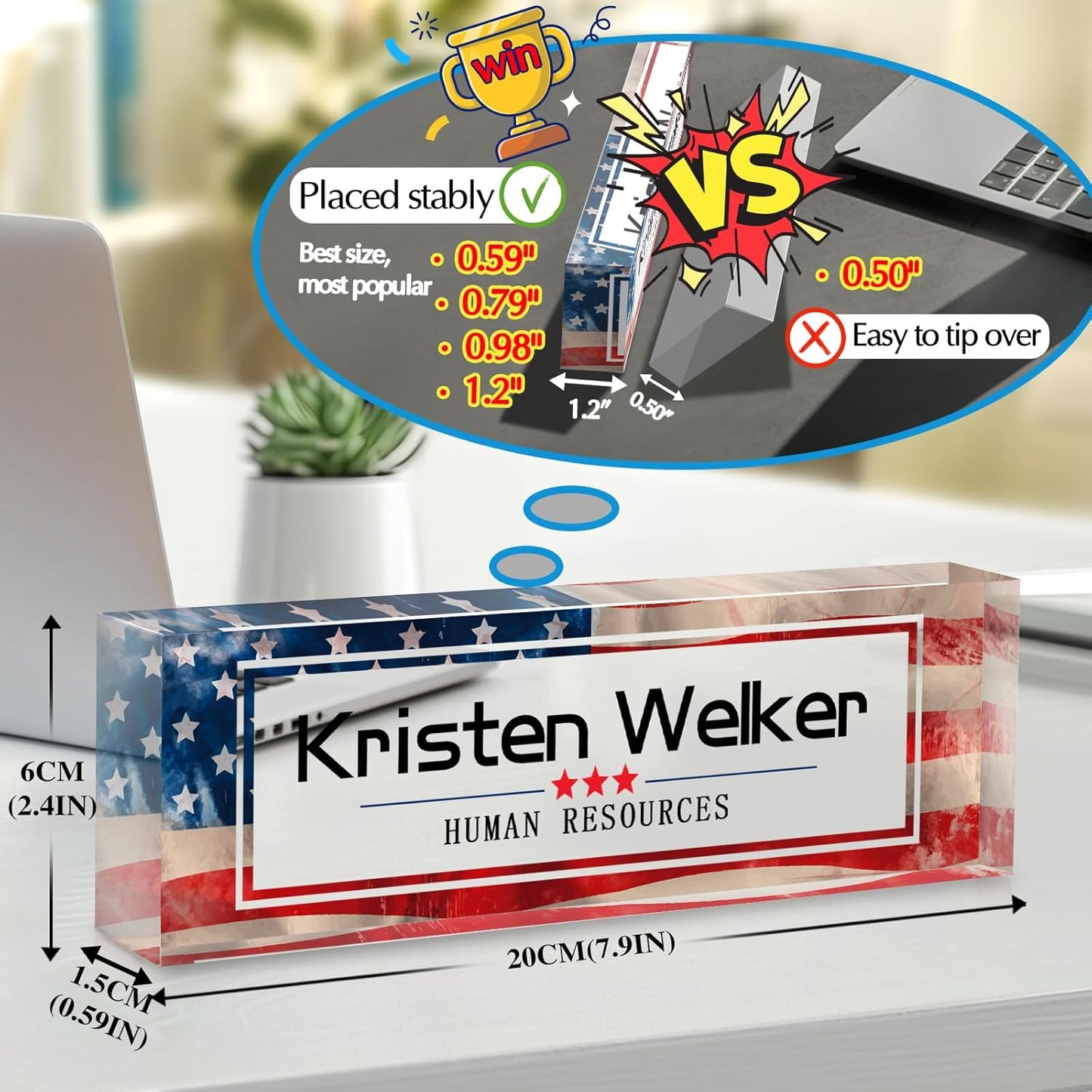 Personalized Name Plate for Desk - Custom Engraved Name Plates for Man - Boss Day Gifts for Boss - Acrylic Office Decor Appreciation Gifts for Teacher Nurse Coworker Social Worker (Flag)