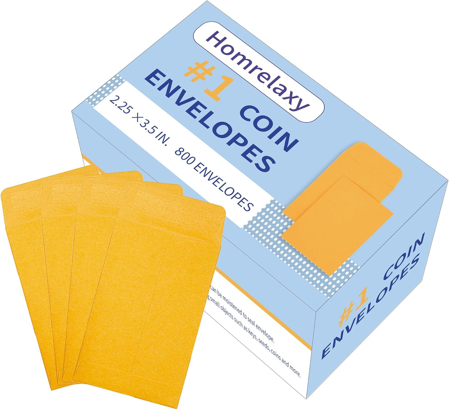 #1 800 Pcs Small Coin Envelopes 2.25" x 3.5" with Gummed Flap, Yellow Kraft Mini Envelopes for Storing Keys, Stamps, Seeds, Tips and Small Items (800)