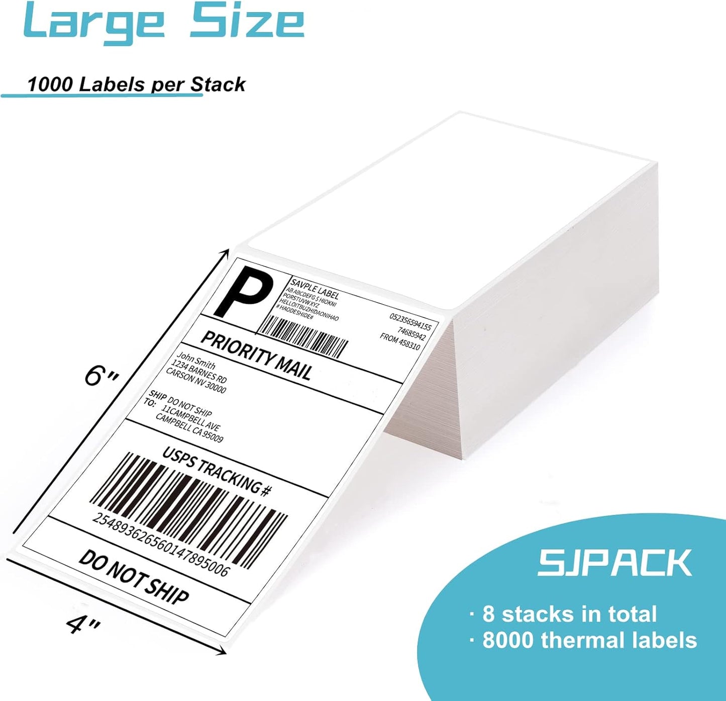 4x6 Thermal Labels, 8000 Shipping Labels with Perforated Line, Commercial Grade Thermal Shipping Label Paper