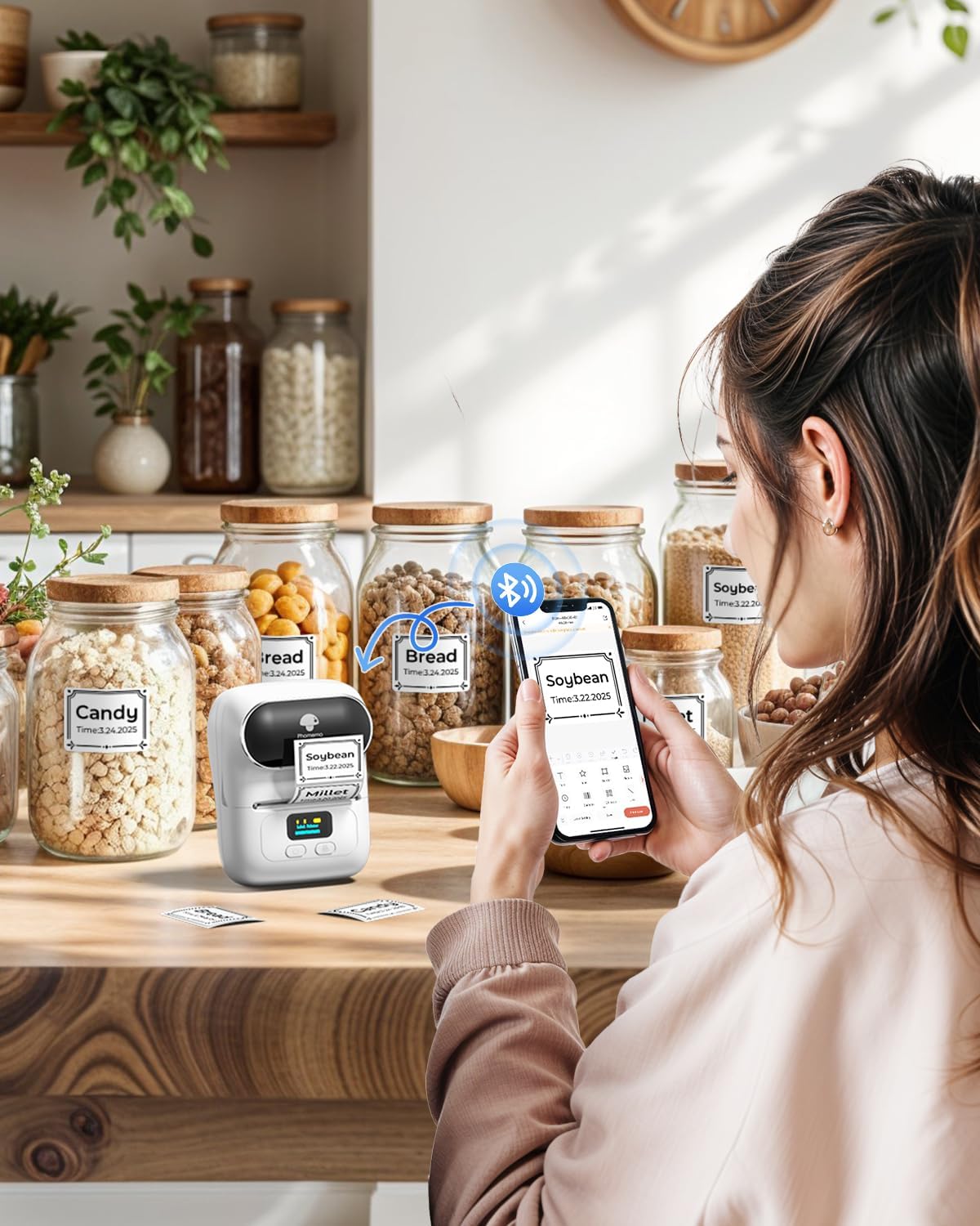 Phomemo Label Printer - M110 Address Label Maker Bluetooth Thermal Portable Label Maker Machine for Small Business, Barcode, Cable, Retail, Clothing, Barcode Printer Compatible with Phones & PC, White